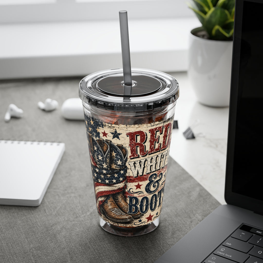 Red White & Boots Sunsplash Tumbler with Straw, 16oz