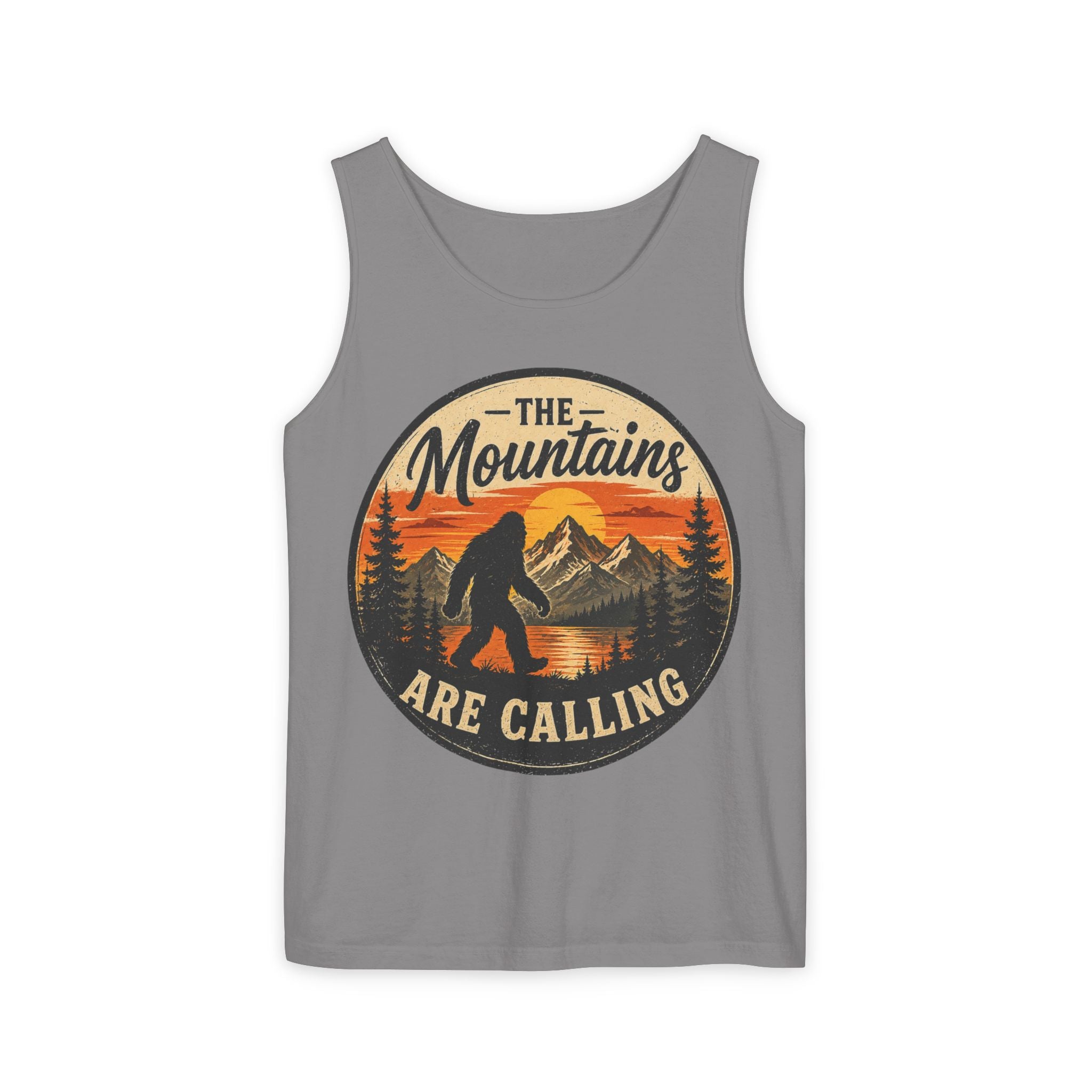 The Mountains Are Calling Tank Top — Vintage Bigfoot Hiking Graphic Tank
