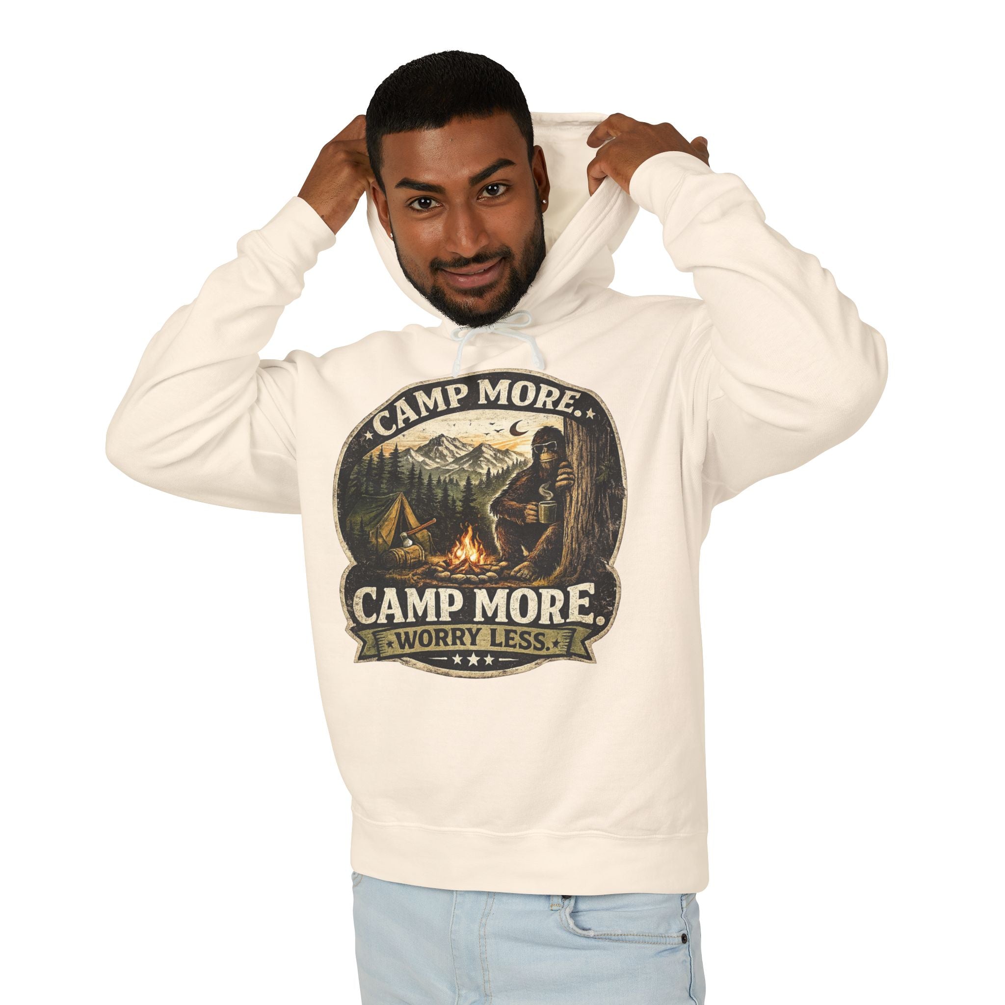 Camp More Worry Less Bigfoot Hooded Sweatshirt