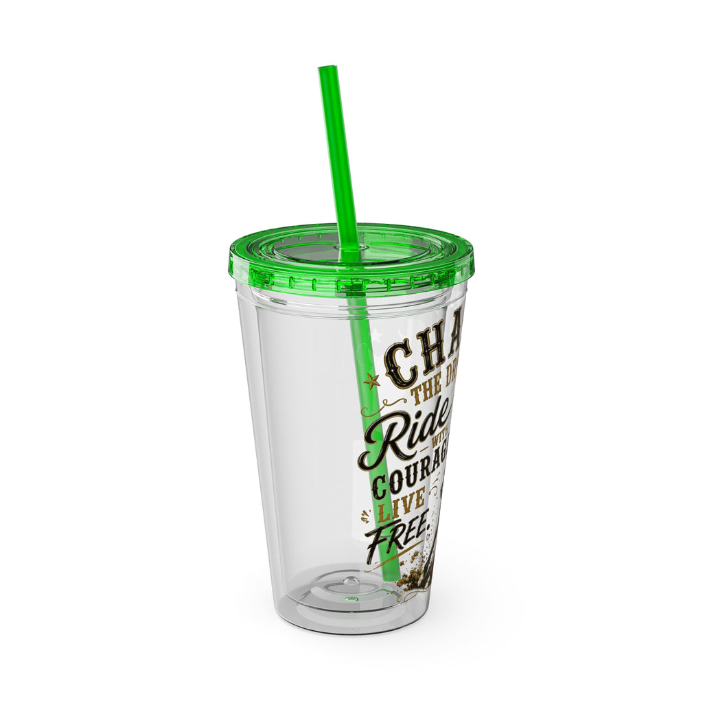 Inspirational Horse Tumbler with Straw — "Chase the Dream, Ride with Courage" 16oz