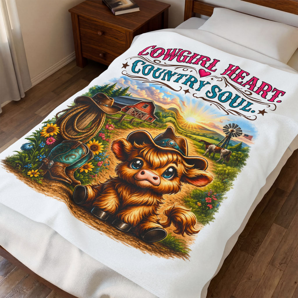 "Cowgirl Heart, Country Soul" Cozy Western Throw — Velveteen Plush Blanket