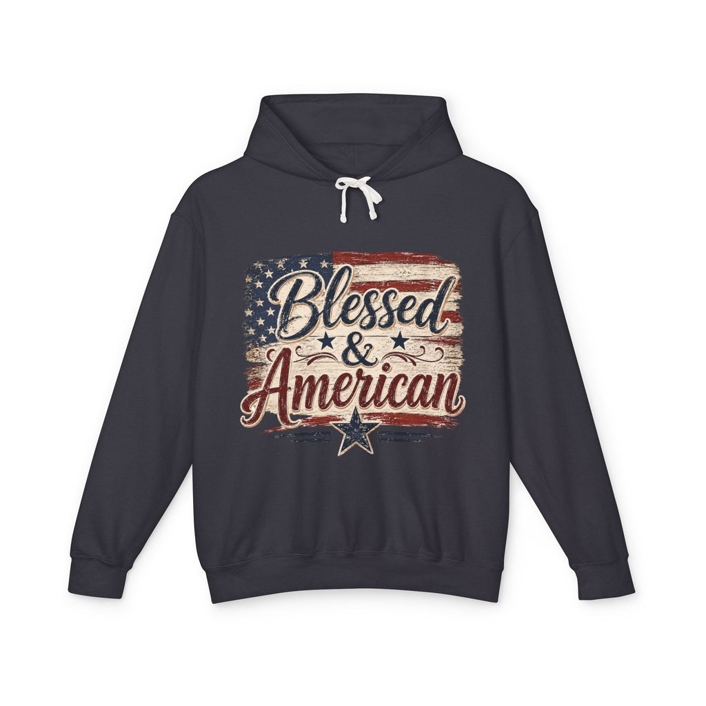 Blessed & American Hoodie — Patriotic Flag Graphic Lightweight Sweatshirt