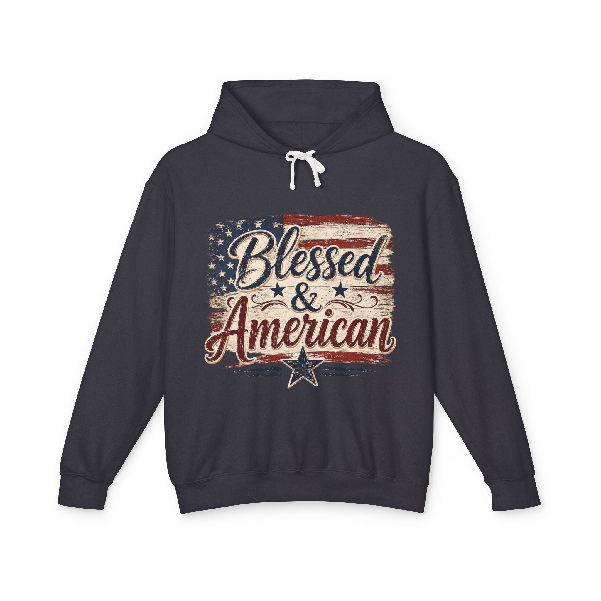 Blessed & American Hoodie — Patriotic Flag Graphic Lightweight Sweatshirt