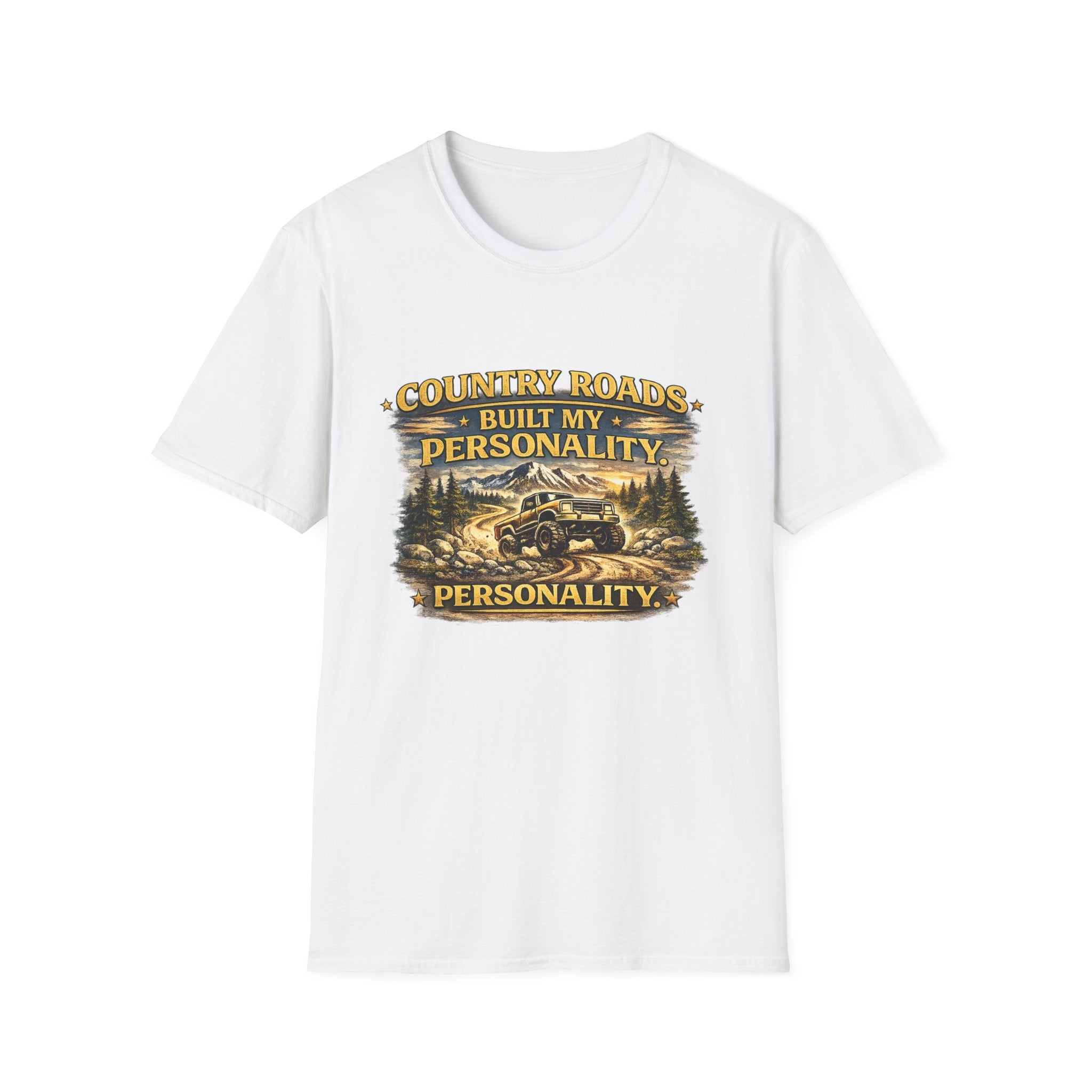 "Country Roads Built My Personality" Vintage Mountain Truck Tee — T-Shirt