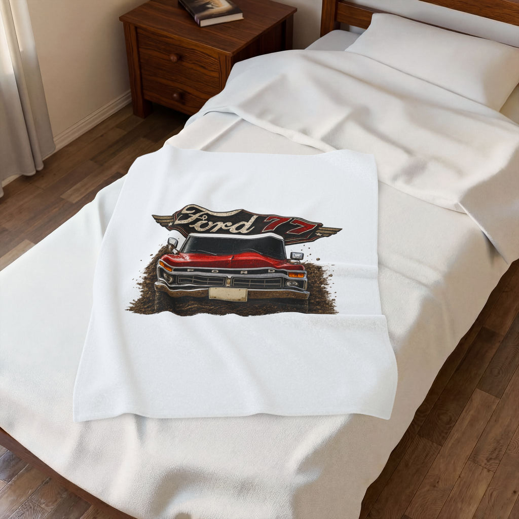 Ford '77 Vintage Truck Velveteen Plush Blanket – Retro Red Pickup Design
