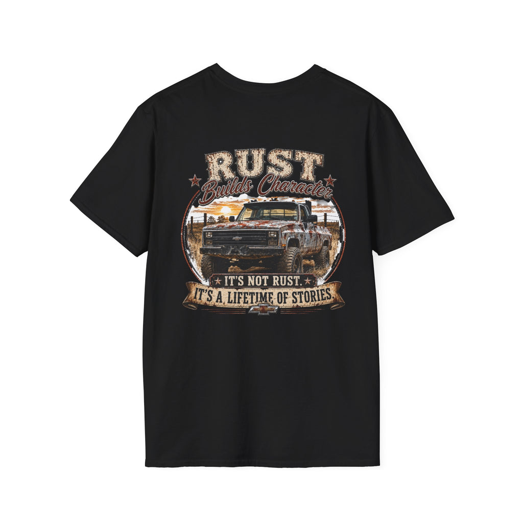 Rust Builds Character - Chevrolet K30 Vintage Truck Pocket T‑Shirt