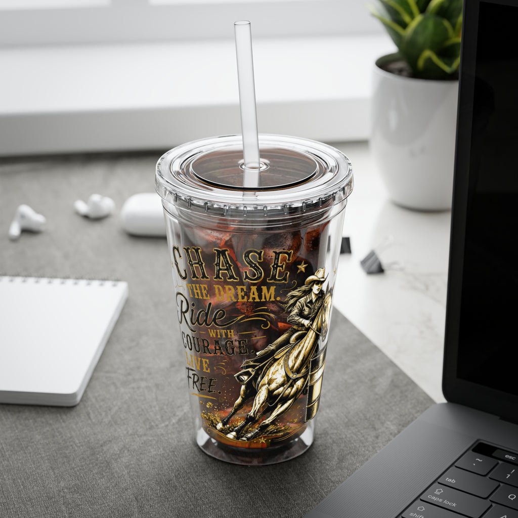 Inspirational Horse Tumbler with Straw — "Chase the Dream, Ride with Courage" 16oz