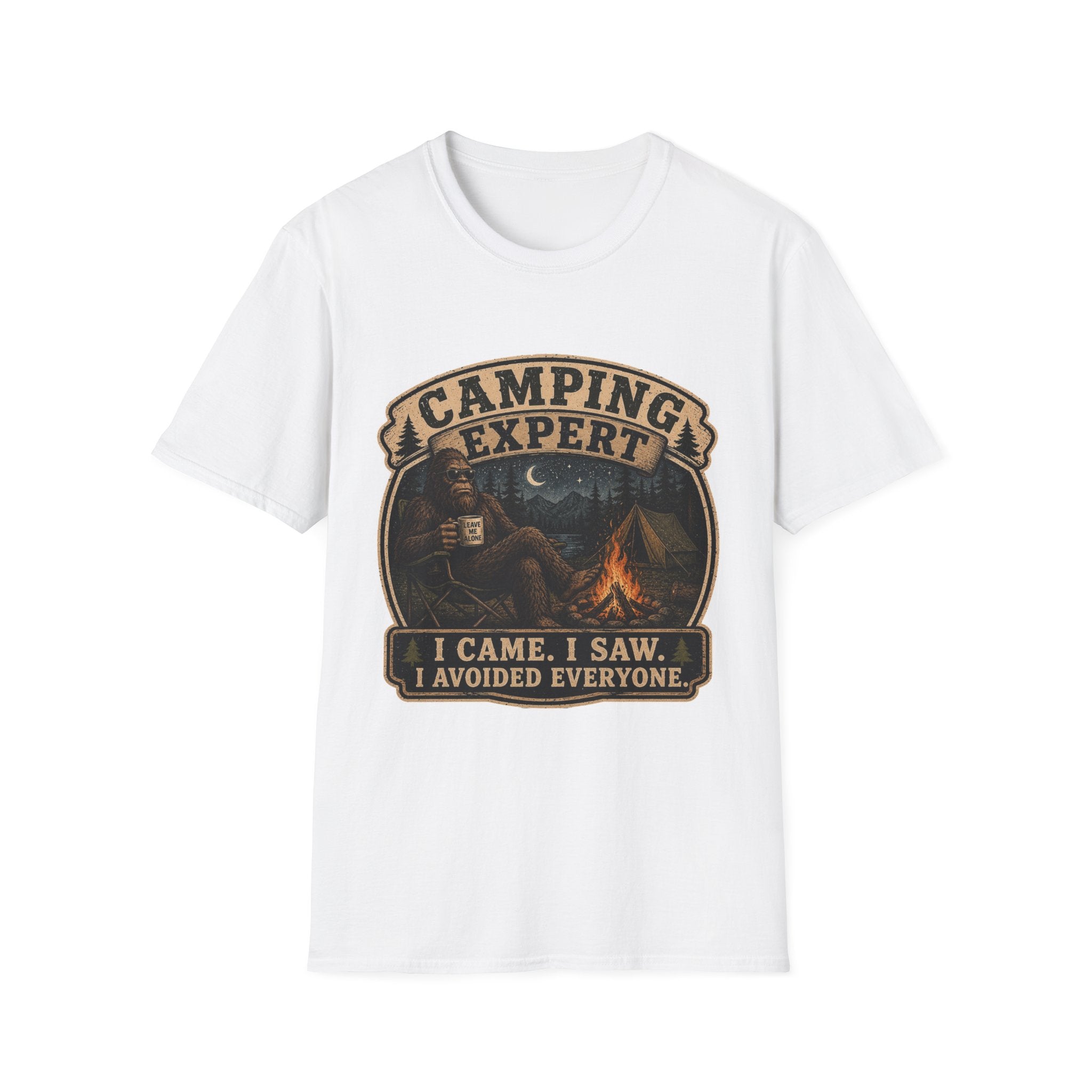 Camping Expert T-Shirt — “I Came. I Saw. I Avoided Everyone.” Outdoorsy Campfire Tee