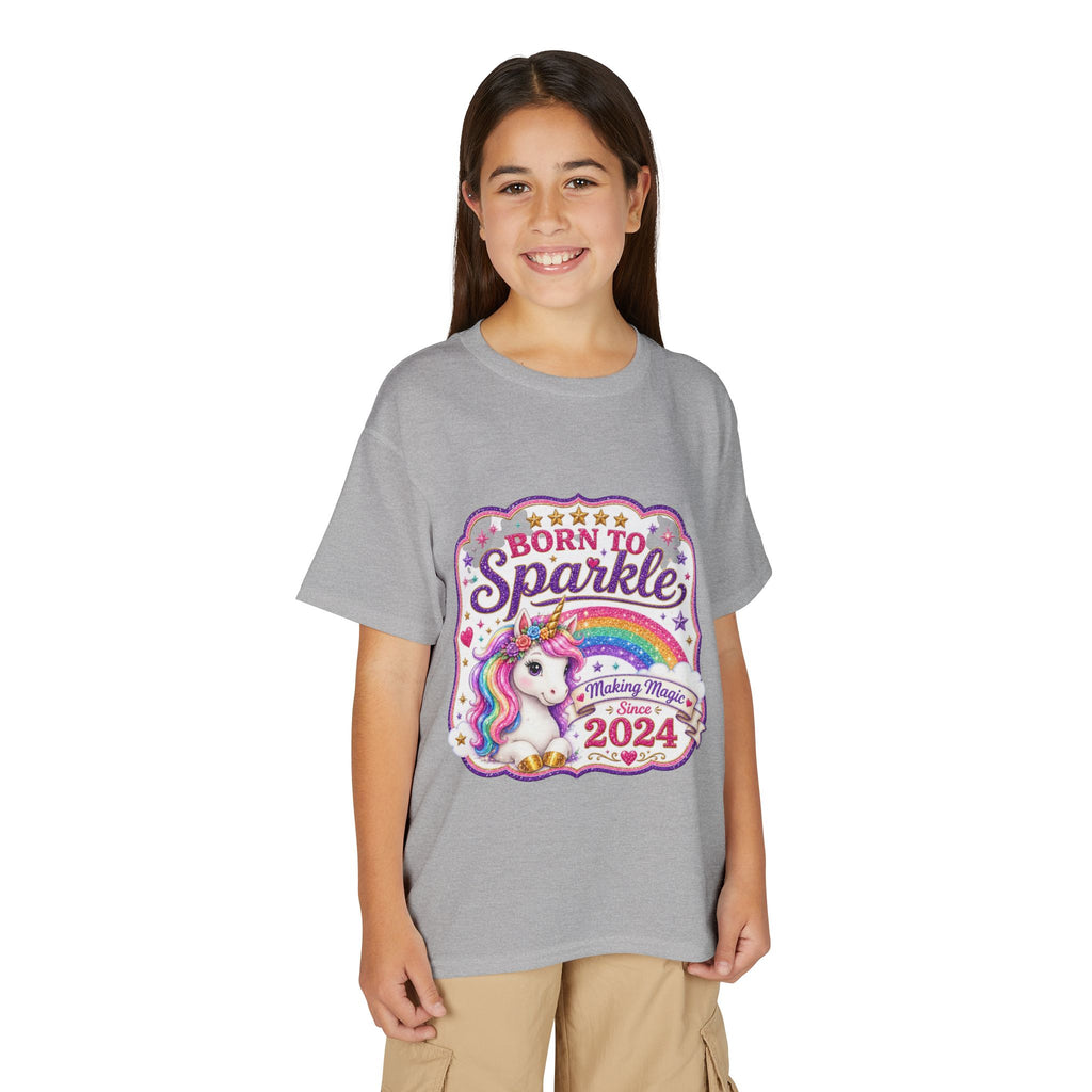 "Born to Sparkle" Unicorn Rainbow 2024 Youth Tee Kids — T-Shirt