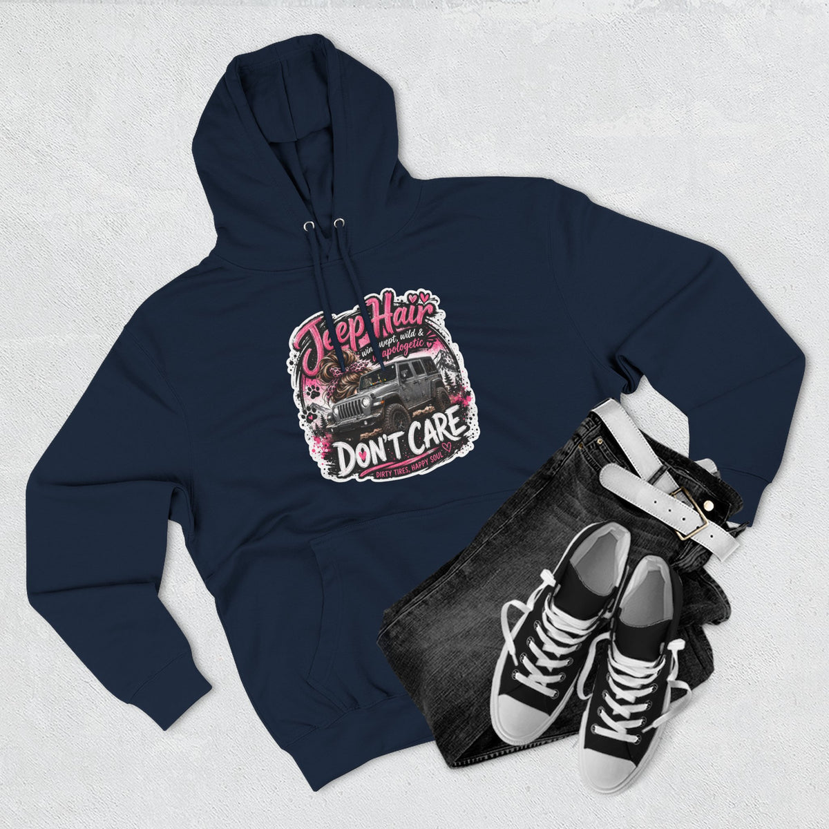 Jeep Hair Don't Care (Pink) Three-Panel Fleece Hoodie
