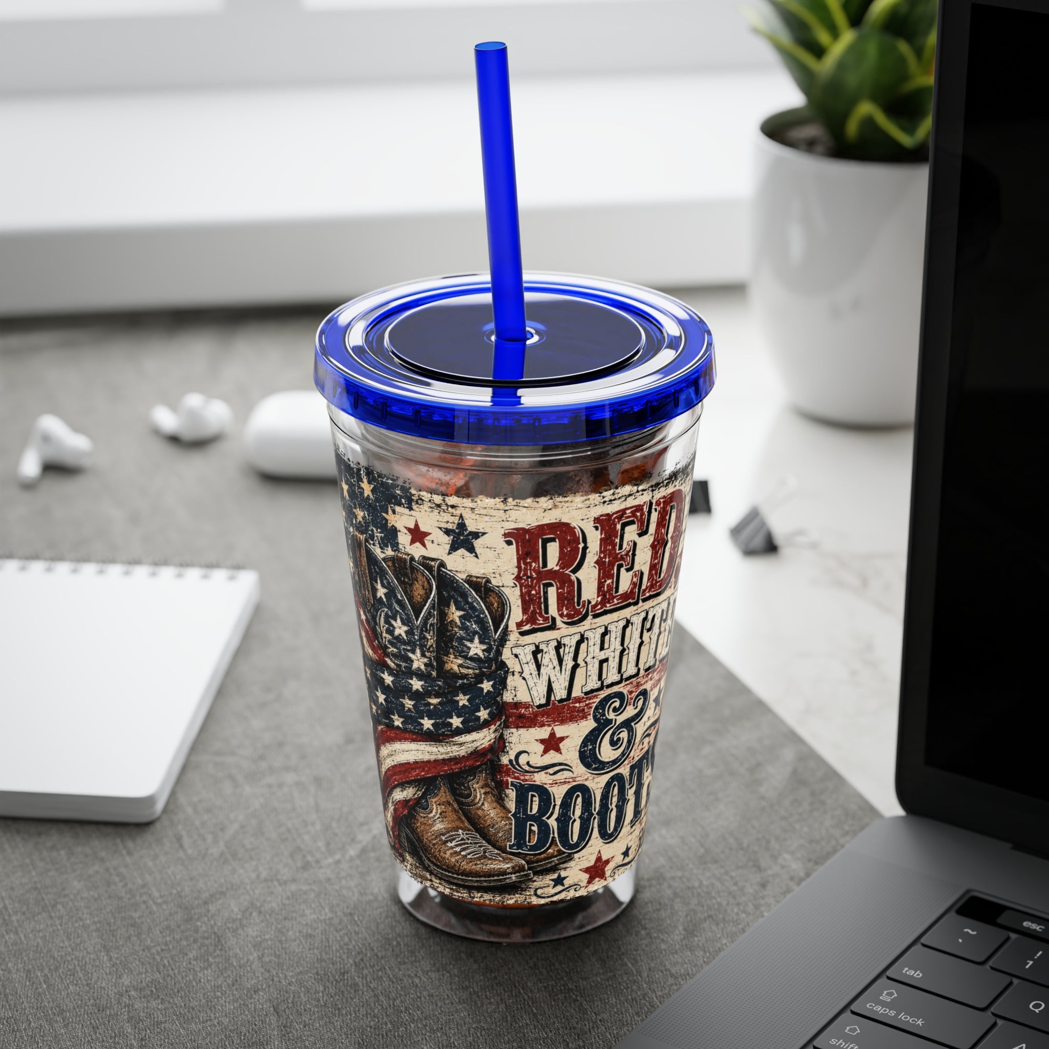 Red White & Boots Sunsplash Tumbler with Straw, 16oz
