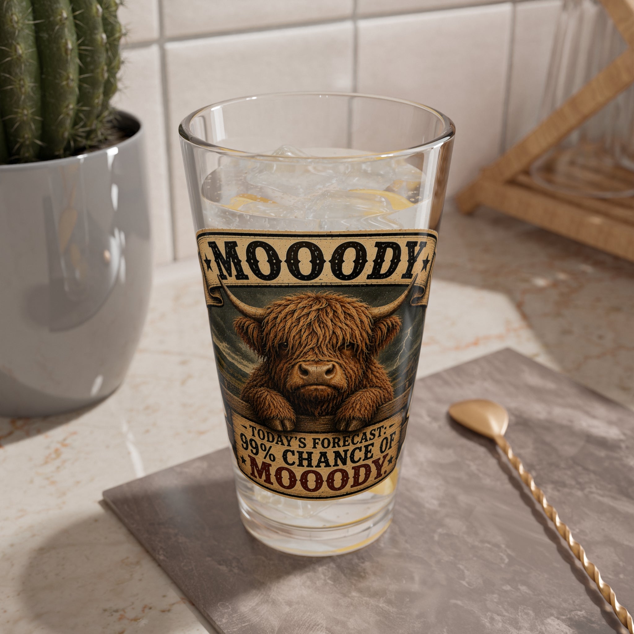 Moody Highland Cow 16oz Mixing Glass – "Today's Forecast: 99% Chance of Moody"