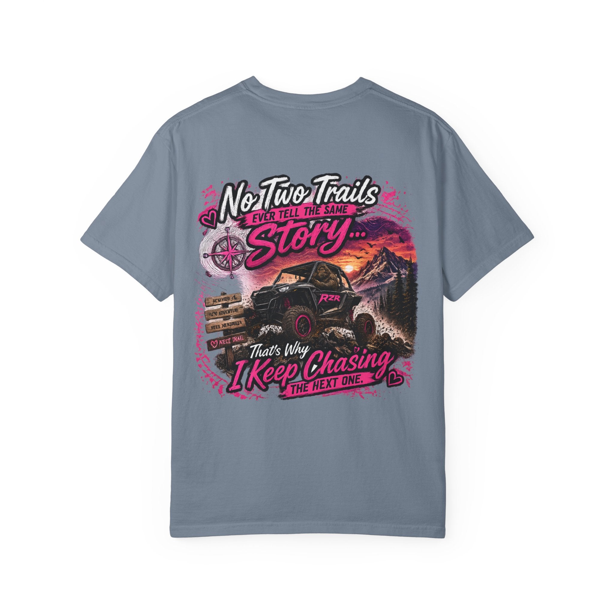 Off-Road Adventure T-Shirt — “No Two Trails Ever Tell the Same Story” Mountain Jeep Graphic
