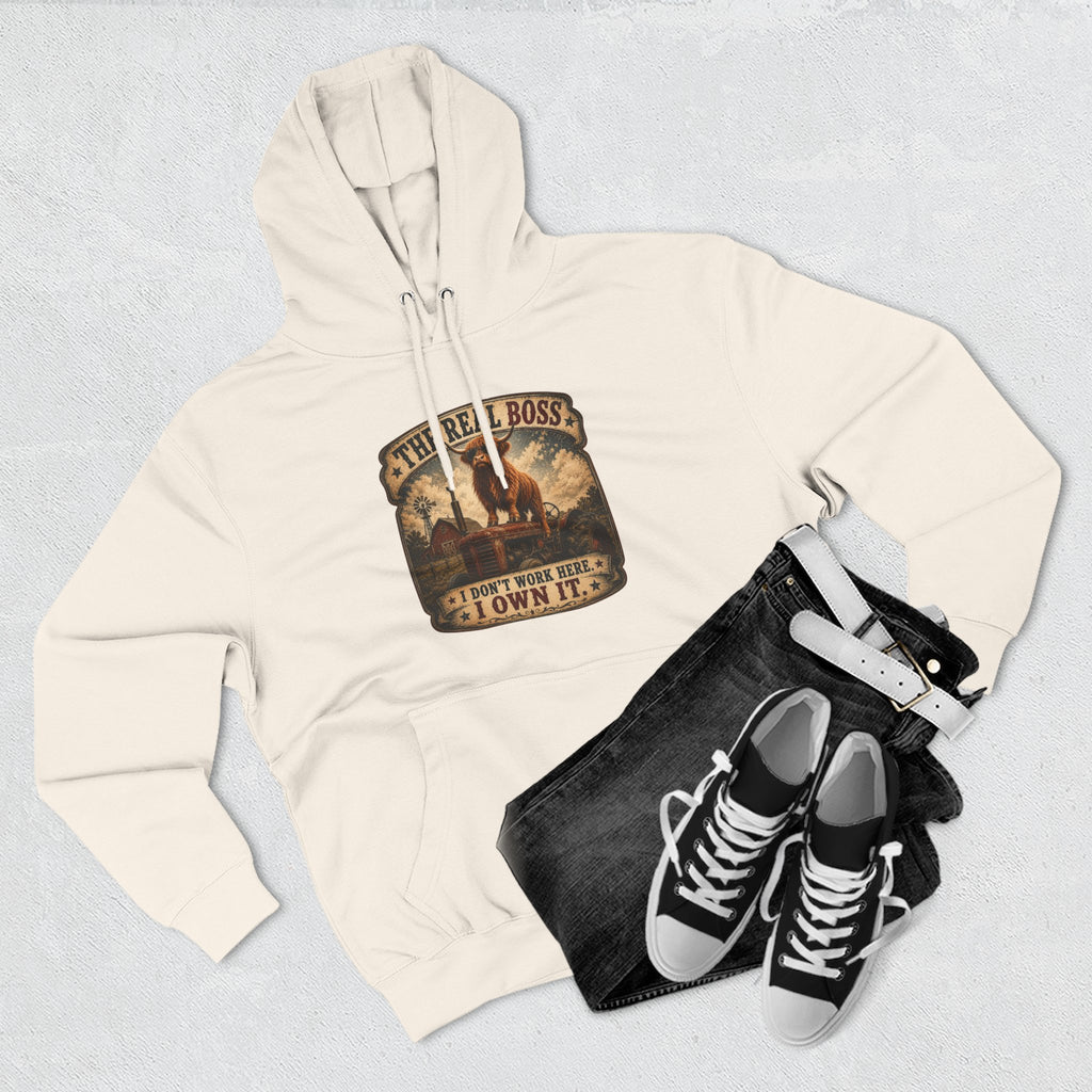 The Real Boss Highland Cow Three-Panel Fleece Hoodie