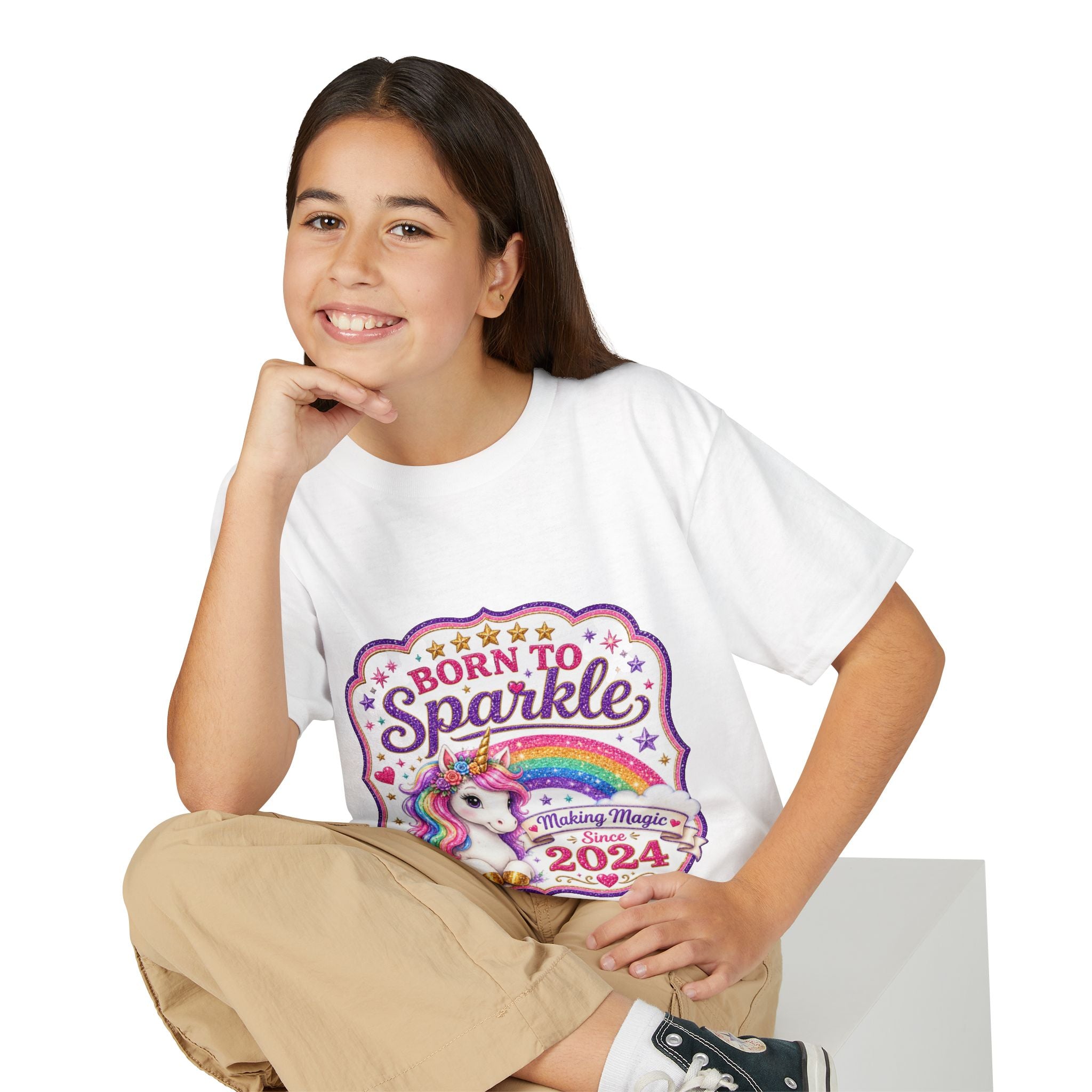 "Born to Sparkle" Unicorn Rainbow 2024 Youth Tee Kids — T-Shirt