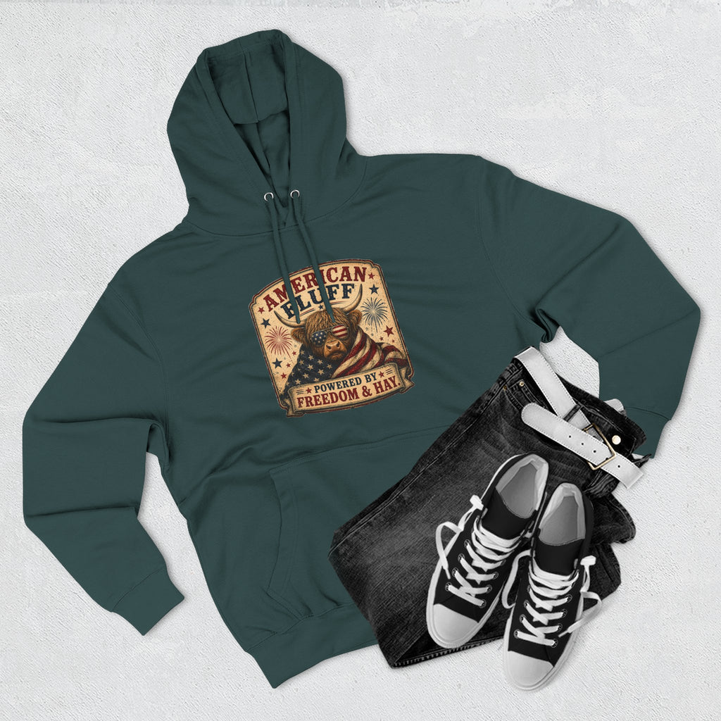 American Fluff Highland Cow Three-Panel Fleece Hoodie