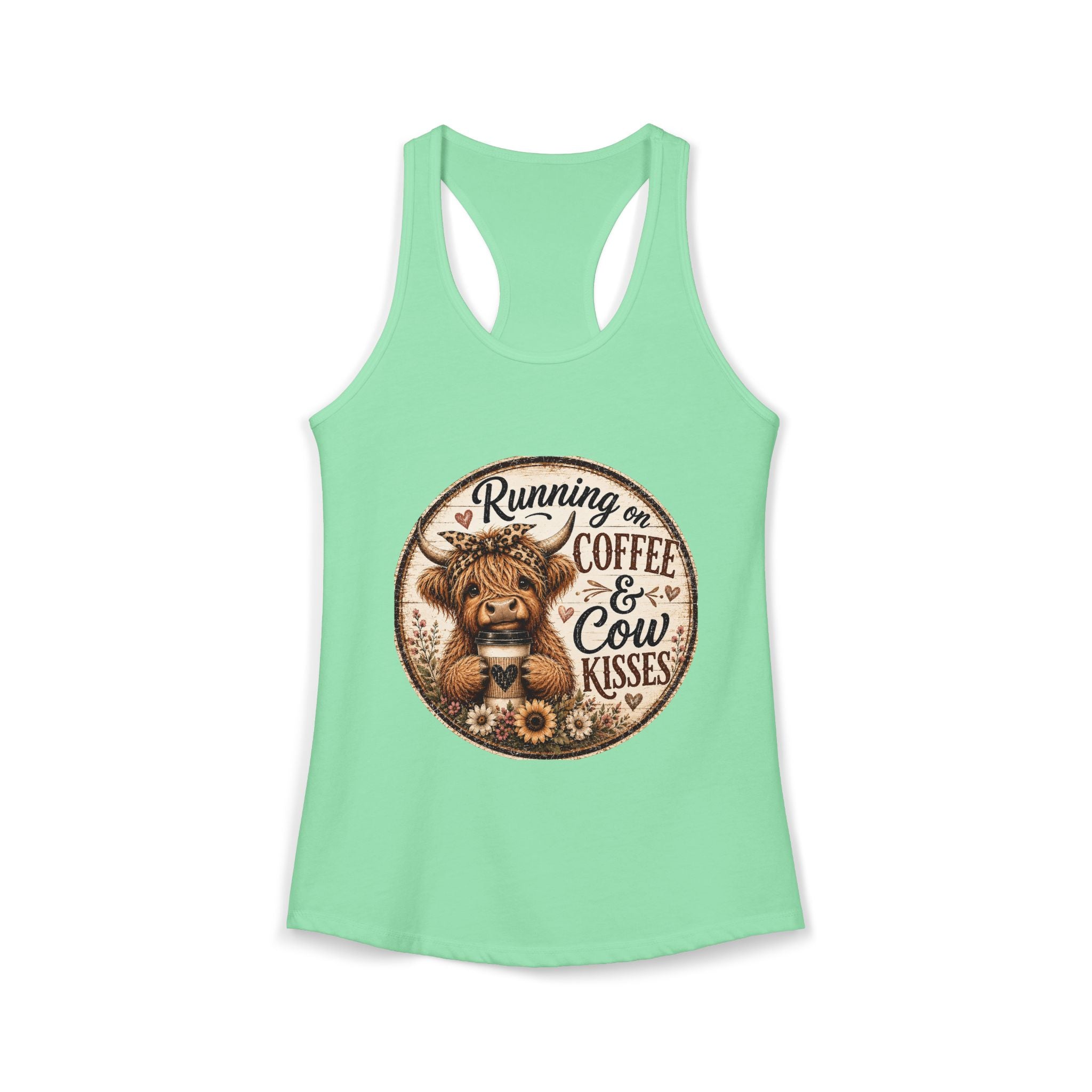 Running on Coffee & Cow Kisses Women's Ideal Racerback Tank