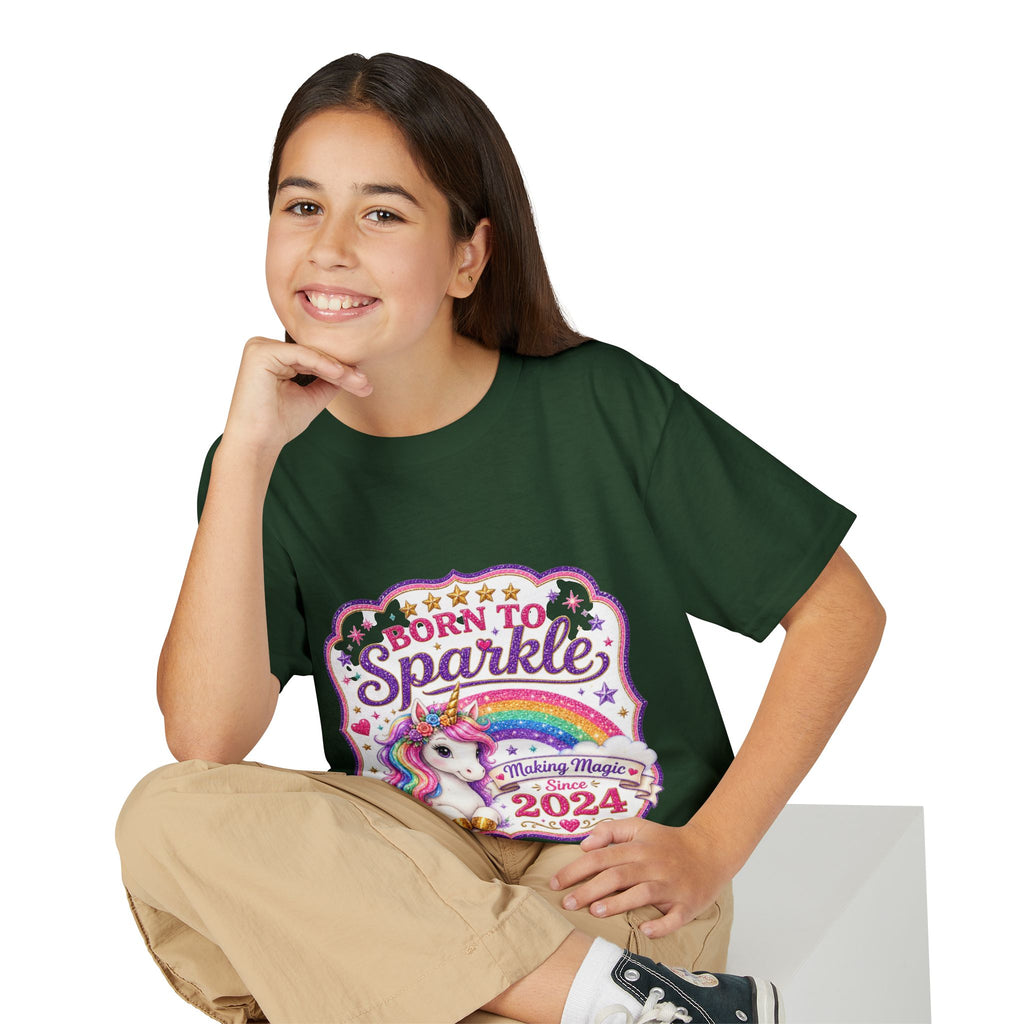 "Born to Sparkle" Unicorn Rainbow 2024 Youth Tee Kids — T-Shirt