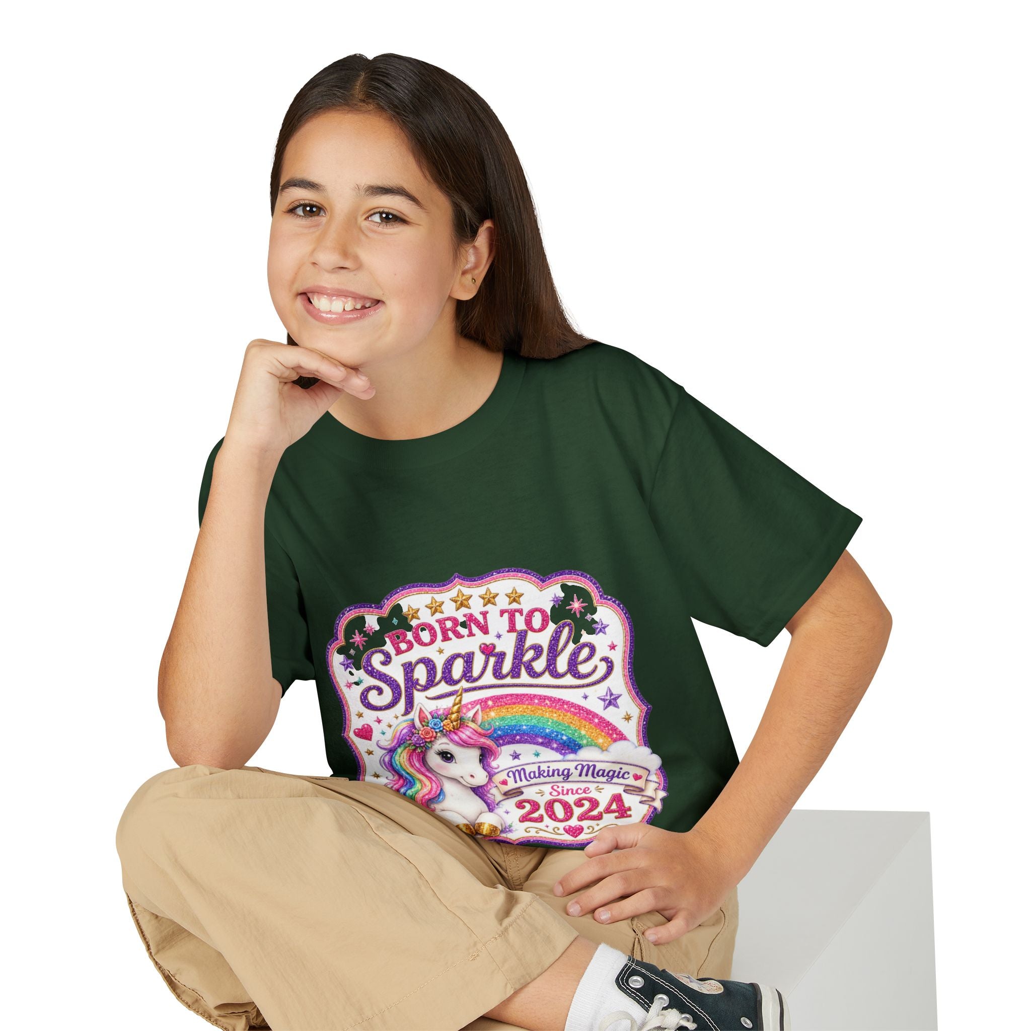 "Born to Sparkle" Unicorn Rainbow 2024 Youth Tee Kids — T-Shirt