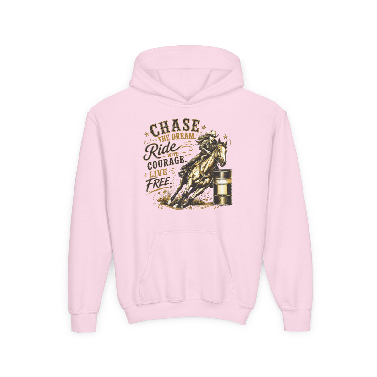 Chase the Dream Ride with Courage Youth Heavy Blend Hooded Sweatshirt