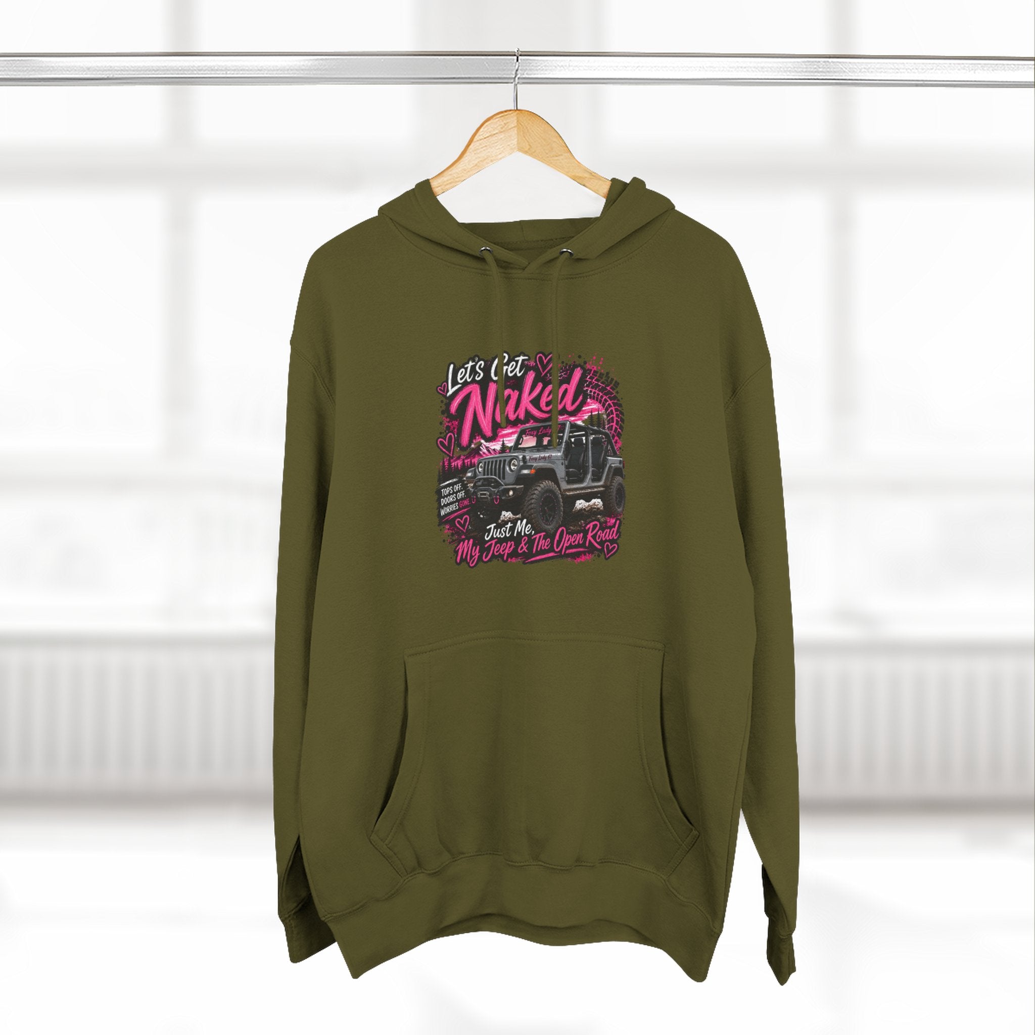 Jeep 'Let's Get Naked' Graphic Hoodie — (Pink) Off-Road Adventure Pullover