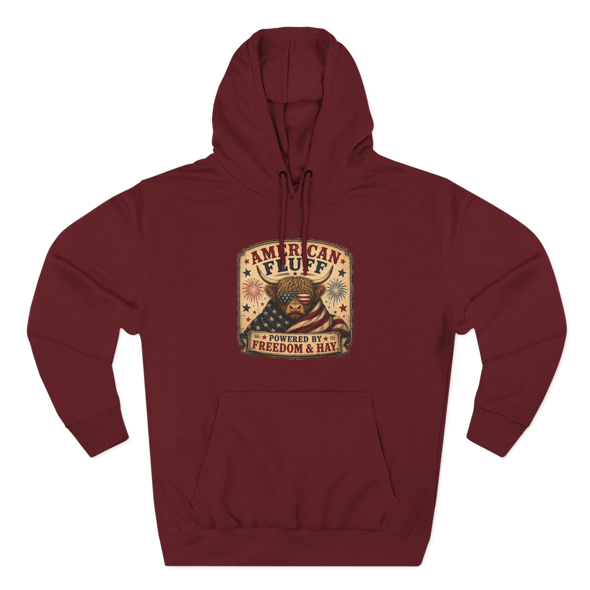 American Fluff Highland Cow Three-Panel Fleece Hoodie