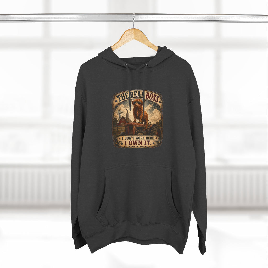 The Real Boss Highland Cow Three-Panel Fleece Hoodie