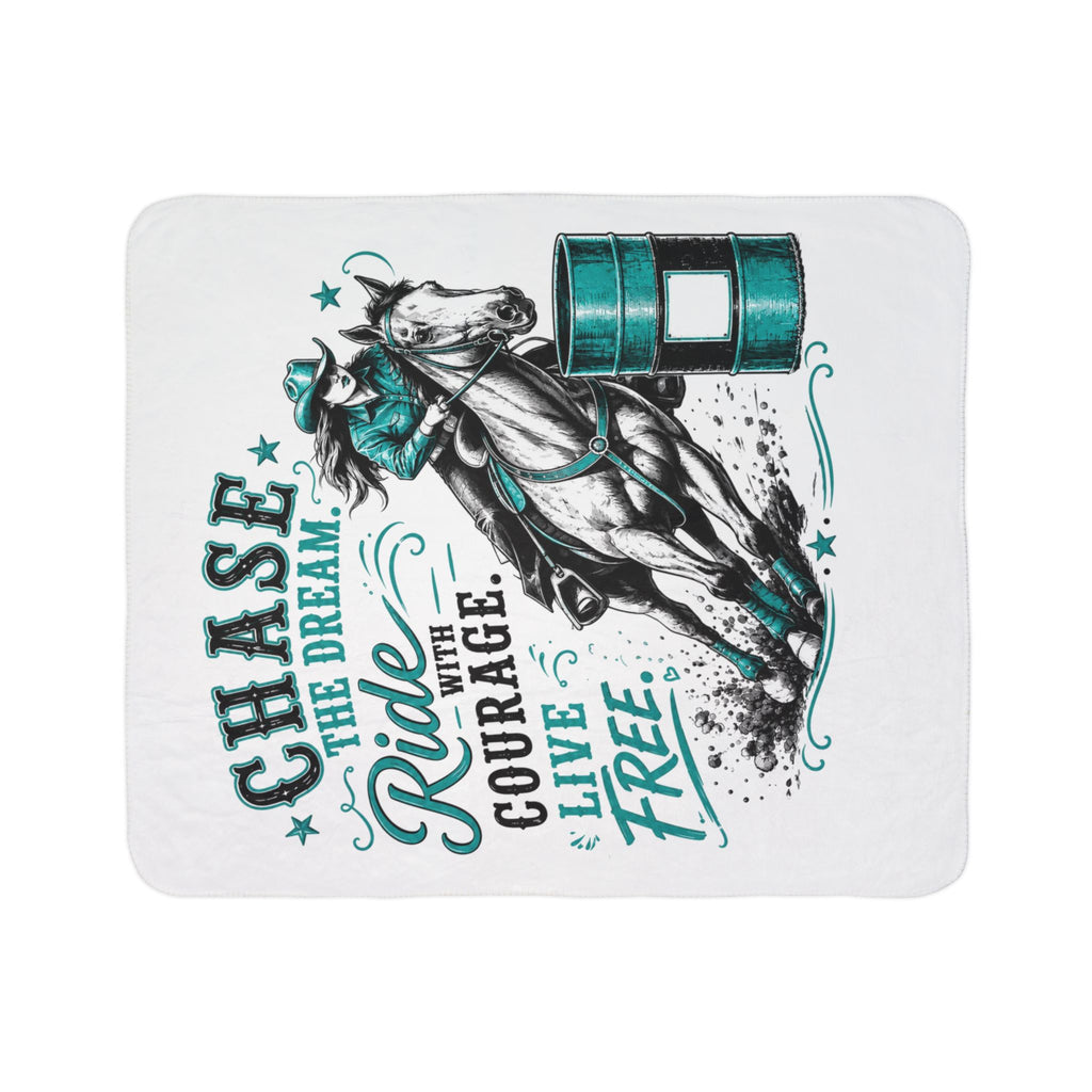 Chase Your Dream Horse Teal Fleece Sherpa Blanket