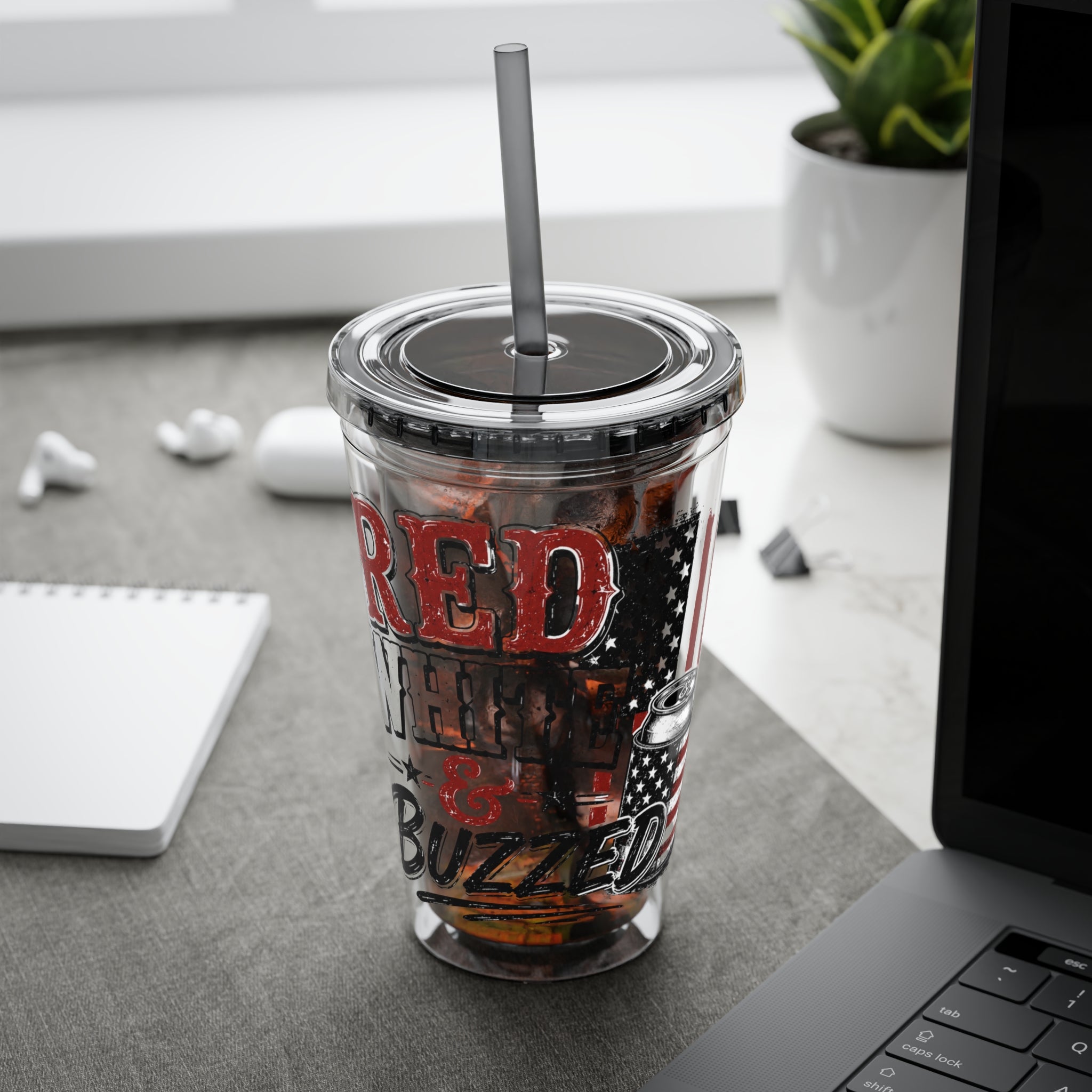 Red, White & Buzzed Sunsplash Tumbler with Straw, 16oz