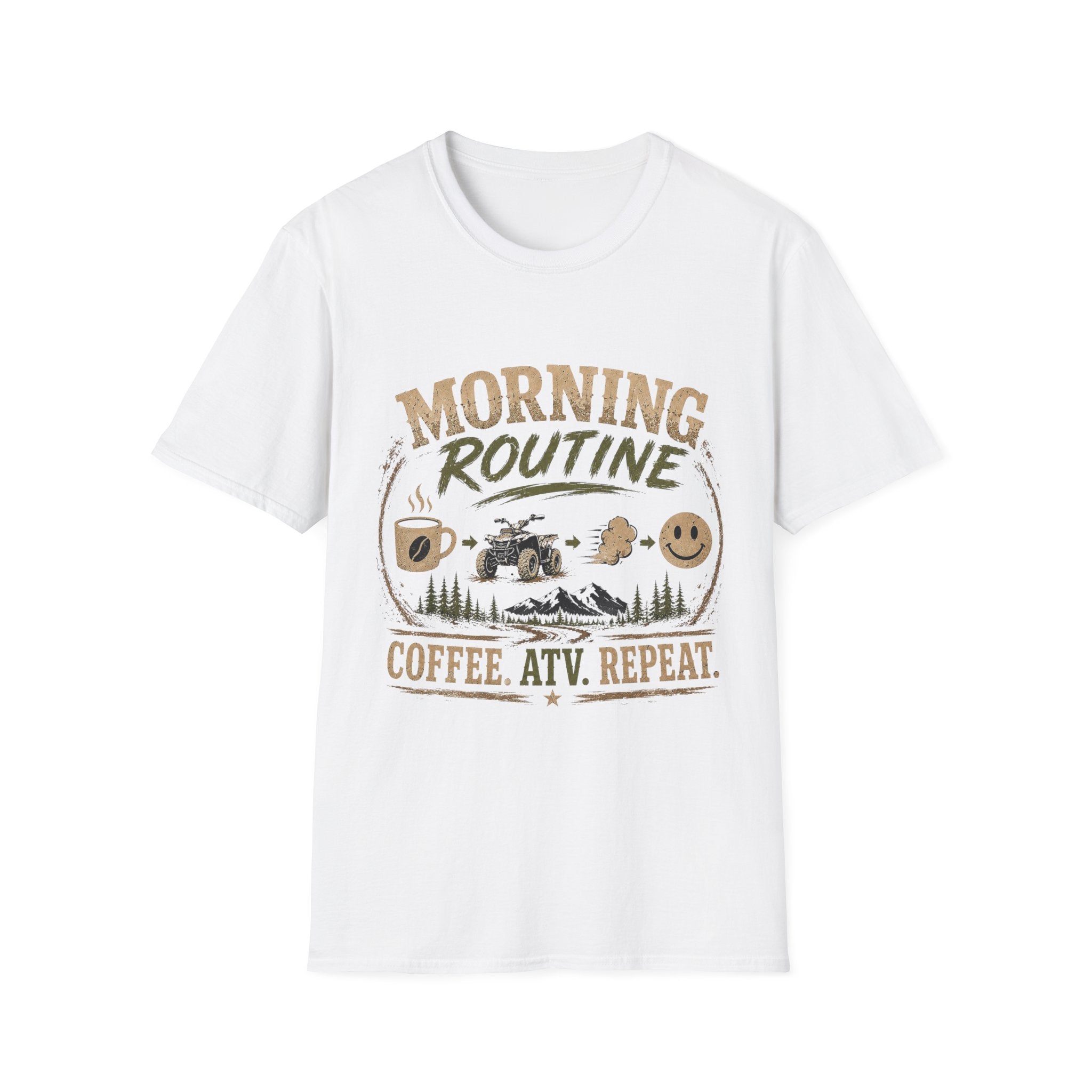 Morning Routine T-Shirt — “Coffee. ATV. Repeat.” Outdoor Adventure Graphic Tee