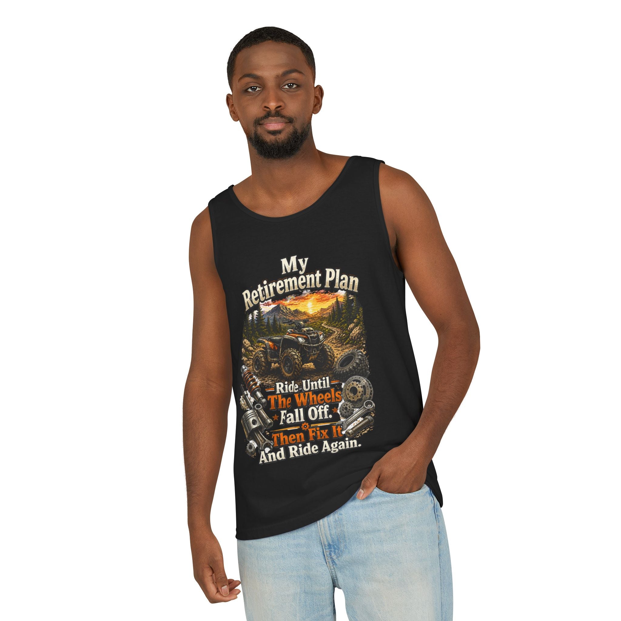 Retirement Plan ATV Tank Top — "Ride Until The Wheels Fall Off" Off‑Road Sunset Tank