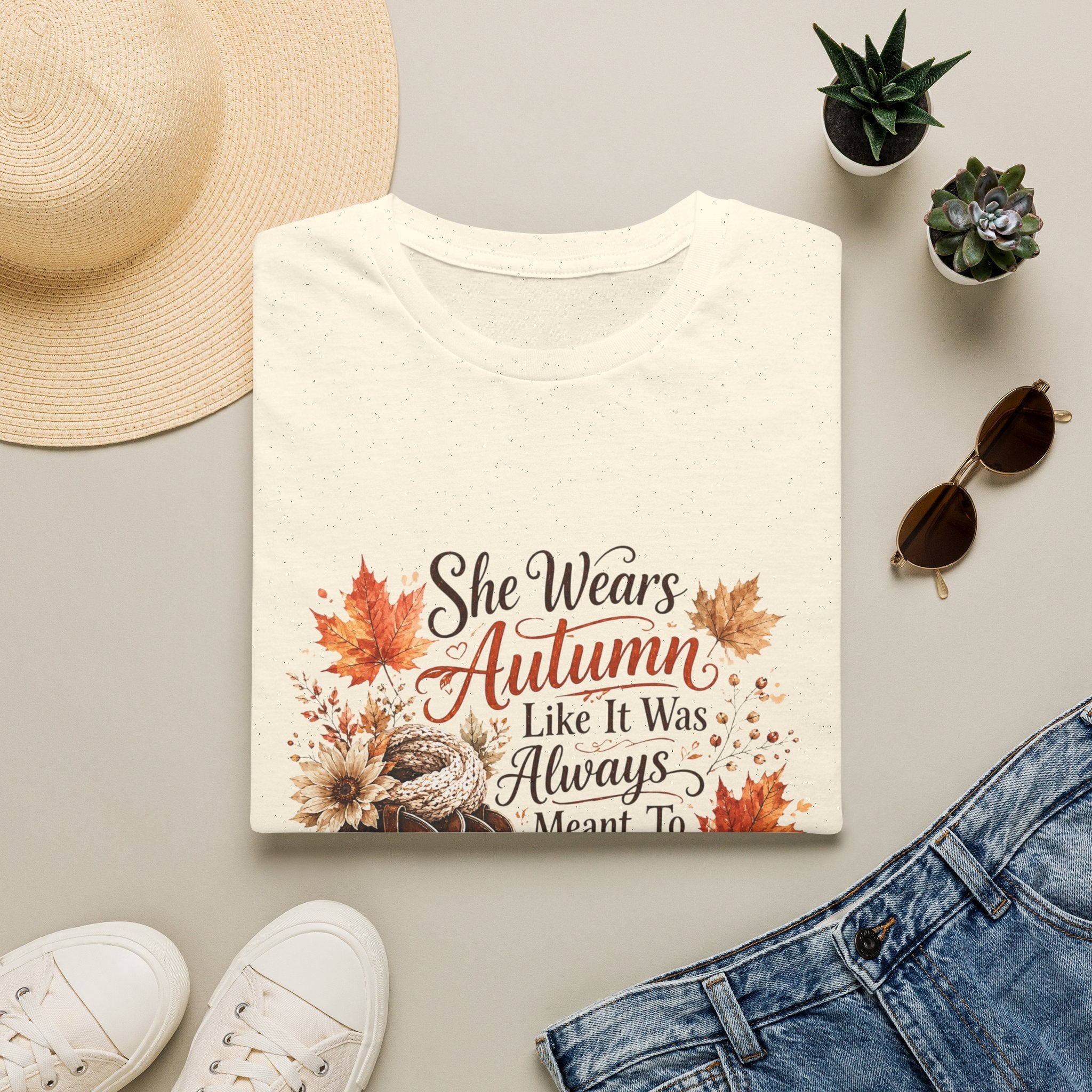 “She Wears Autumn Like It Was Always Meant To Find Her” Fall Graphic T-Shirt — Autumn Tee