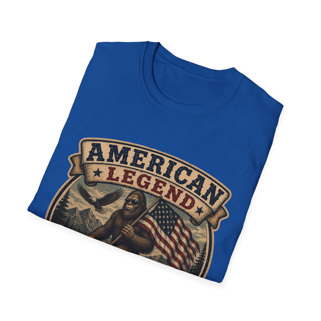 American Legend T-Shirt — Patriotic Bigfoot Design ("Protected by Freedom & Mystery")