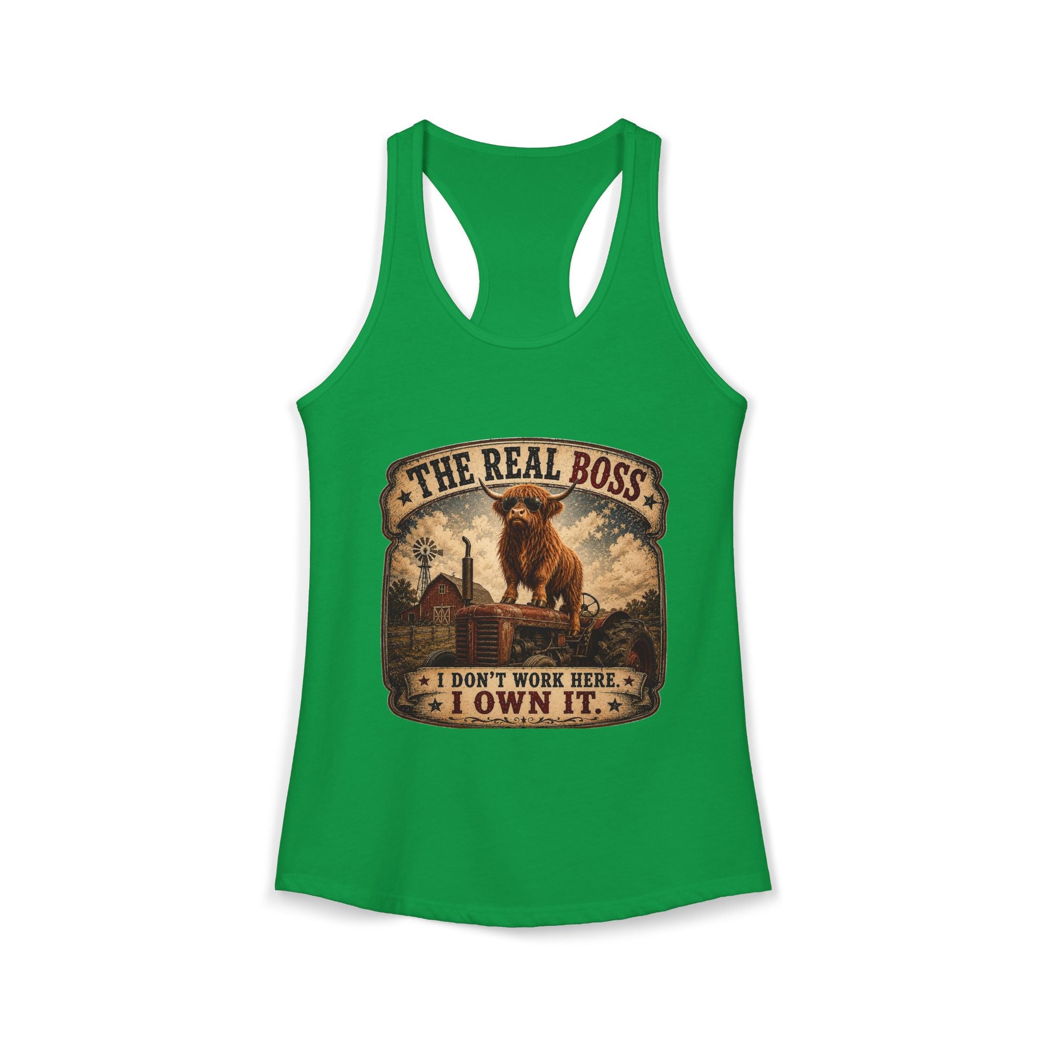 The Real Boss Highland Cow Women's Ideal Racerback Tank