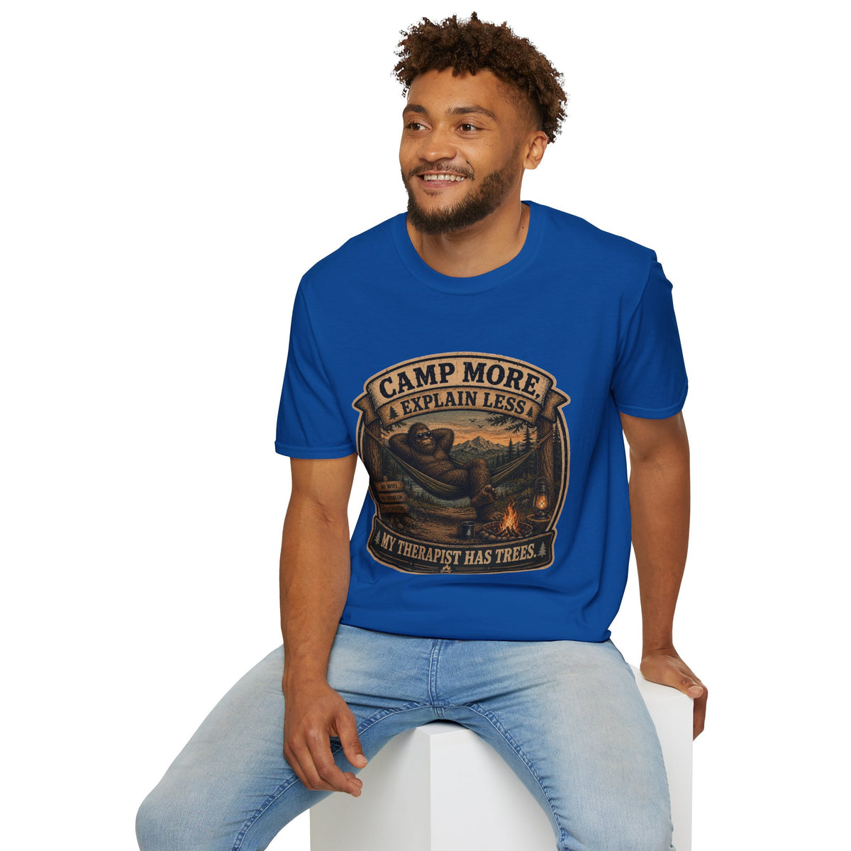 “Camp More, Explain Less” Vintage Camping Graphic Tee — T-Shirt