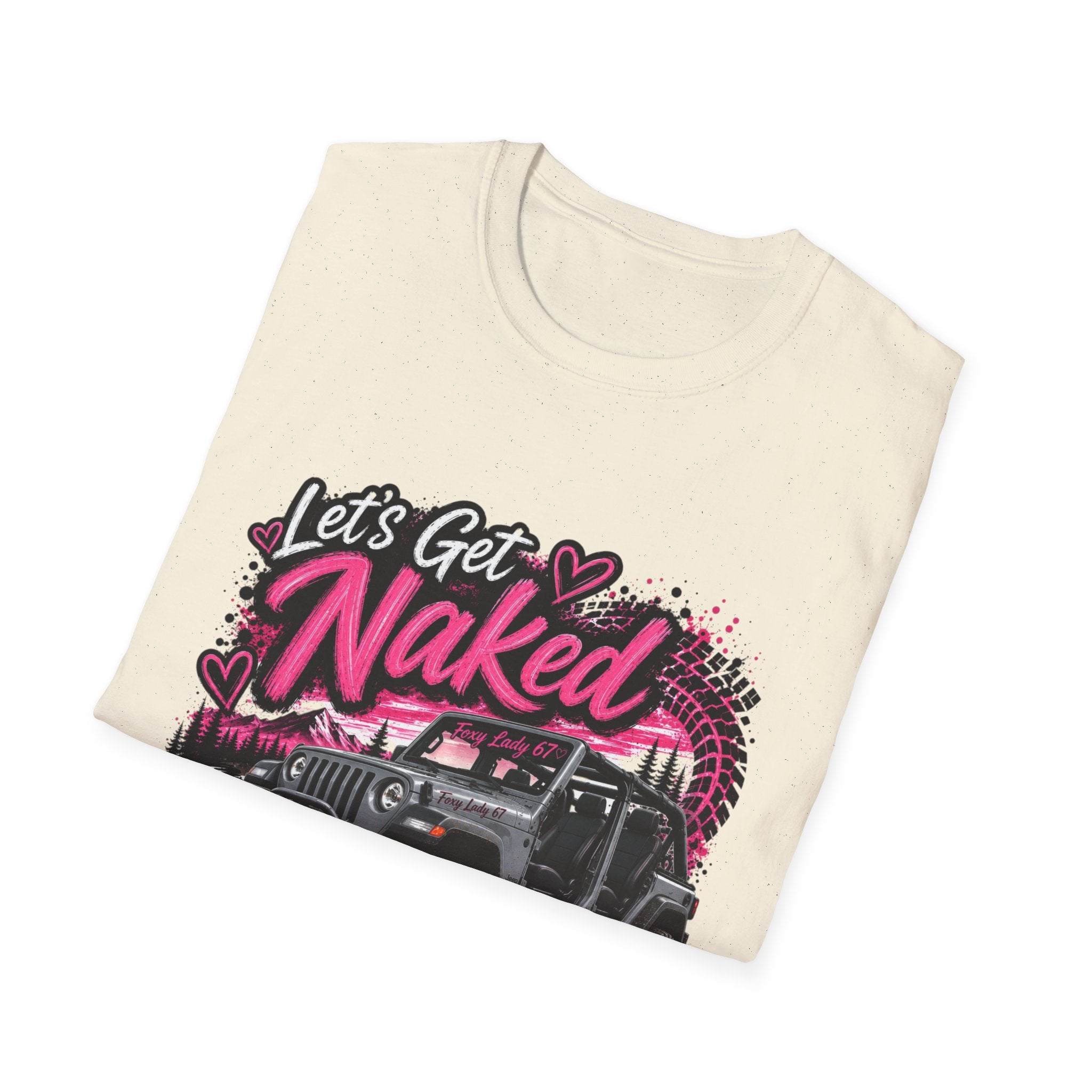 Jeep 'Let's Get Naked' Graphic T-Shirt — (Pink) Funny Off-Roading Top