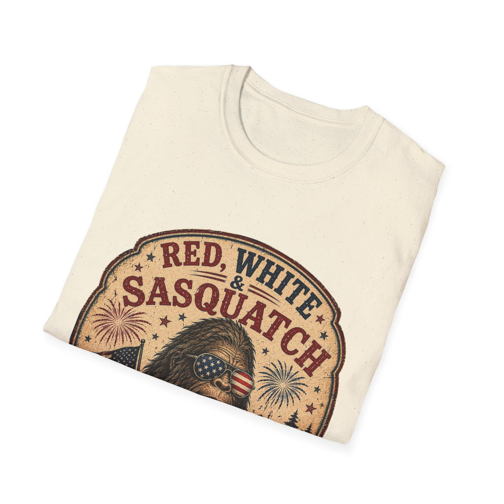 Red, White & Sasquatch T-Shirt — Proudly Unverified Patriotic Tee