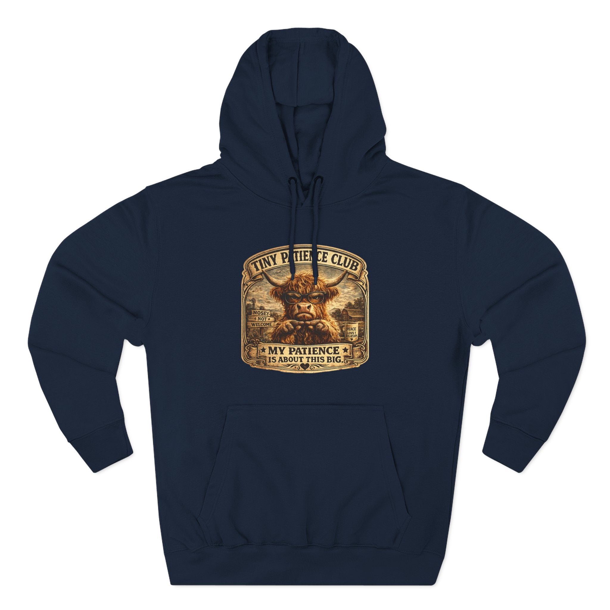 Tiny Patience Club Highland Cow Three-Panel Fleece Hoodie