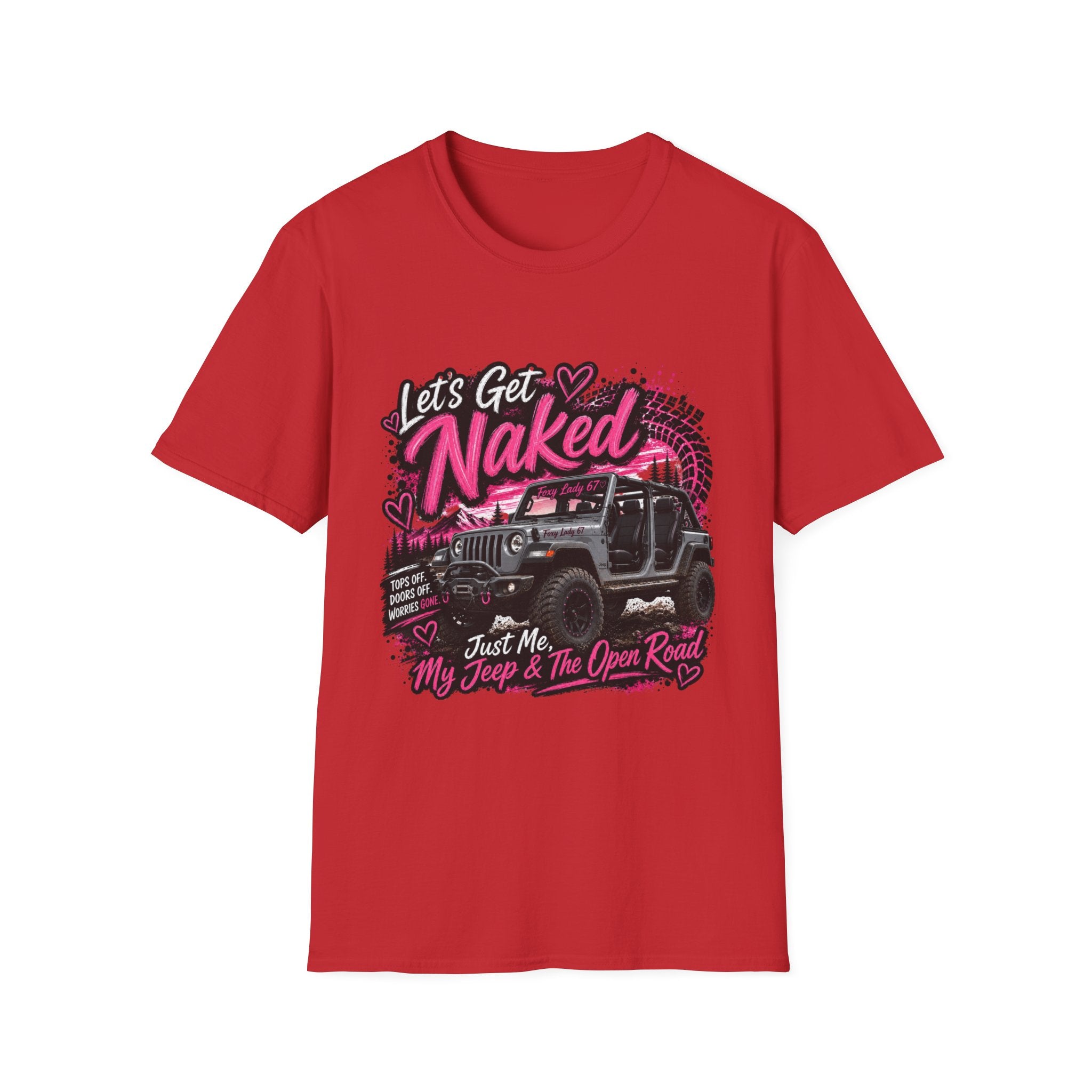 Jeep 'Let's Get Naked' Graphic T-Shirt — (Pink) Funny Off-Roading Top