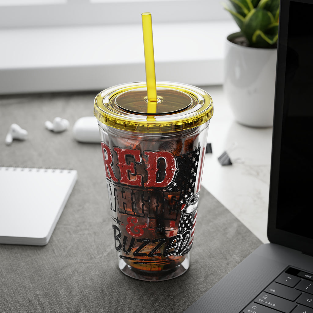 Red, White & Buzzed Sunsplash Tumbler with Straw, 16oz