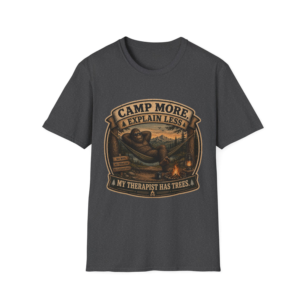 “Camp More, Explain Less” Vintage Camping Graphic Tee — T-Shirt