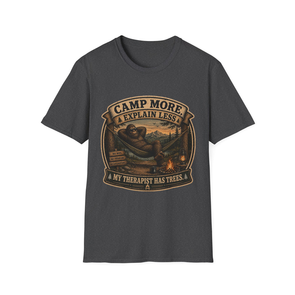 “Camp More, Explain Less” Vintage Camping Graphic Tee — T-Shirt