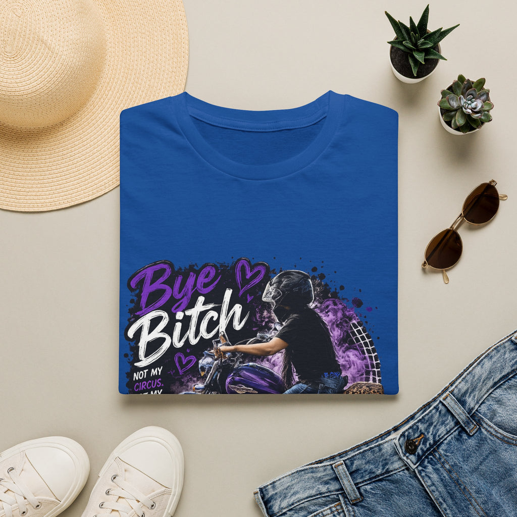 T‑Shirt "Bue Bitch" Purple Motorcycle Design – Biker Babe Graphic