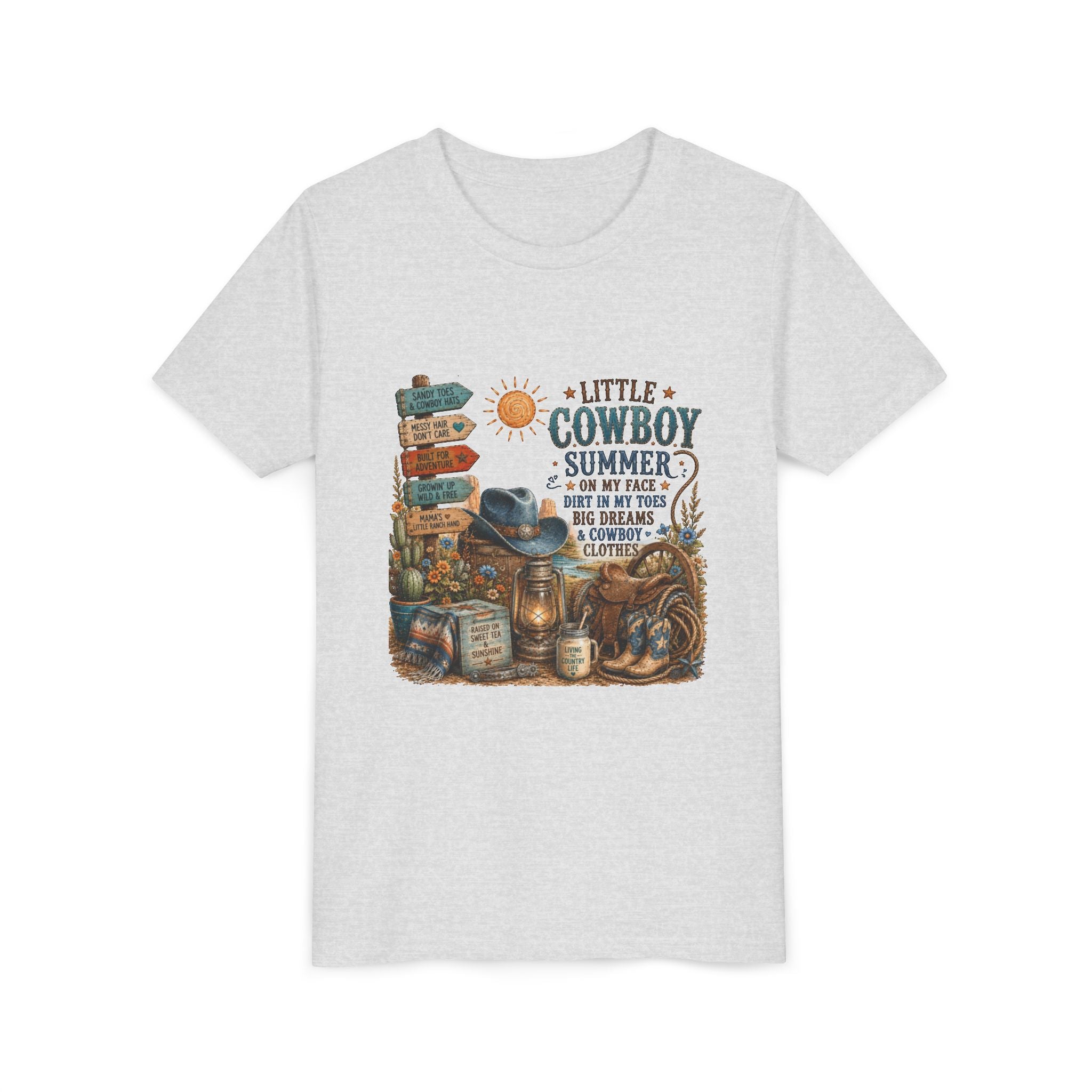 Little Cowboy Summer Youth Tee – Western Kids Graphic T-Shirt ("Little Cowboy Summer" Design)