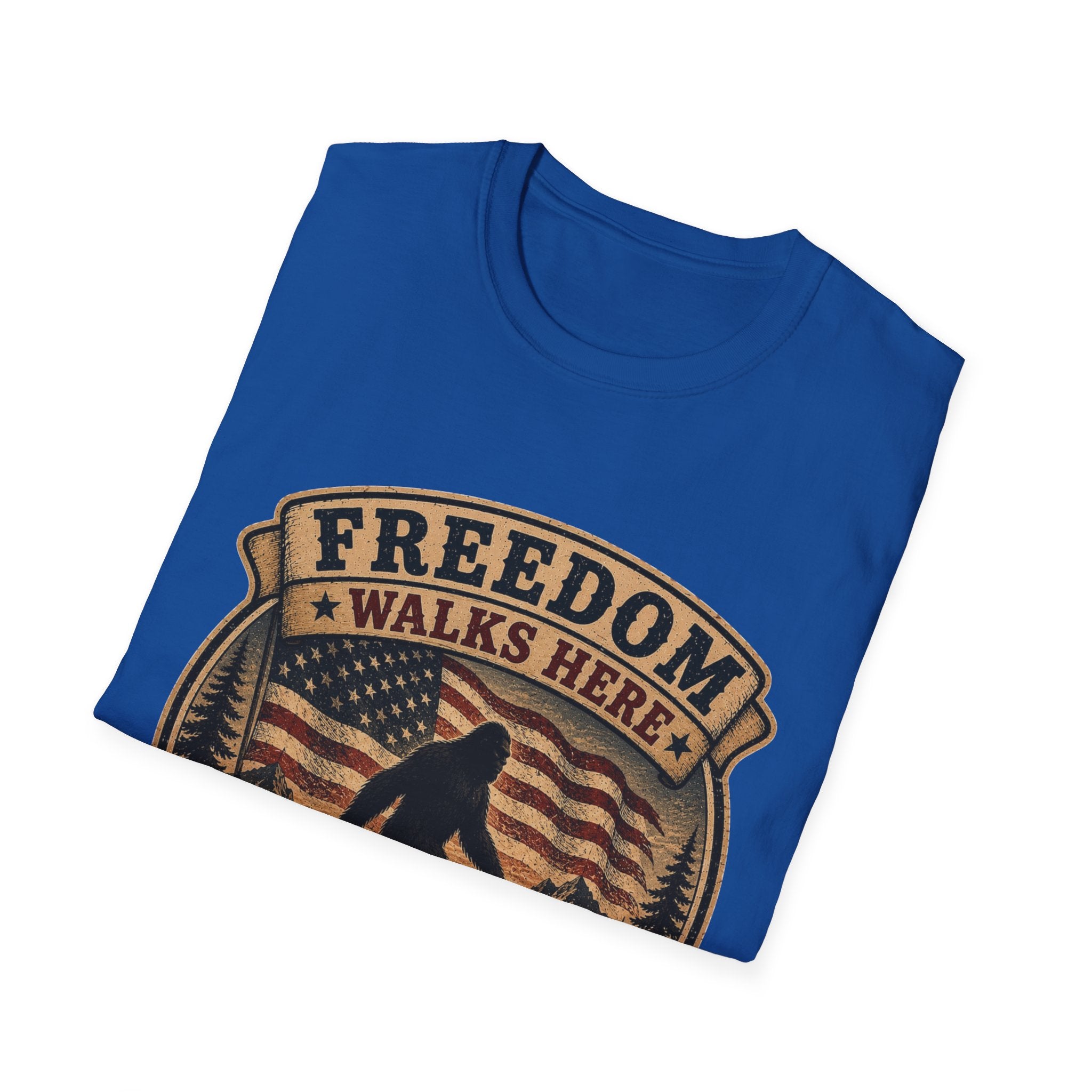 Freedom Walks Here T-Shirt — Patriotic Bigfoot Graphic Tee