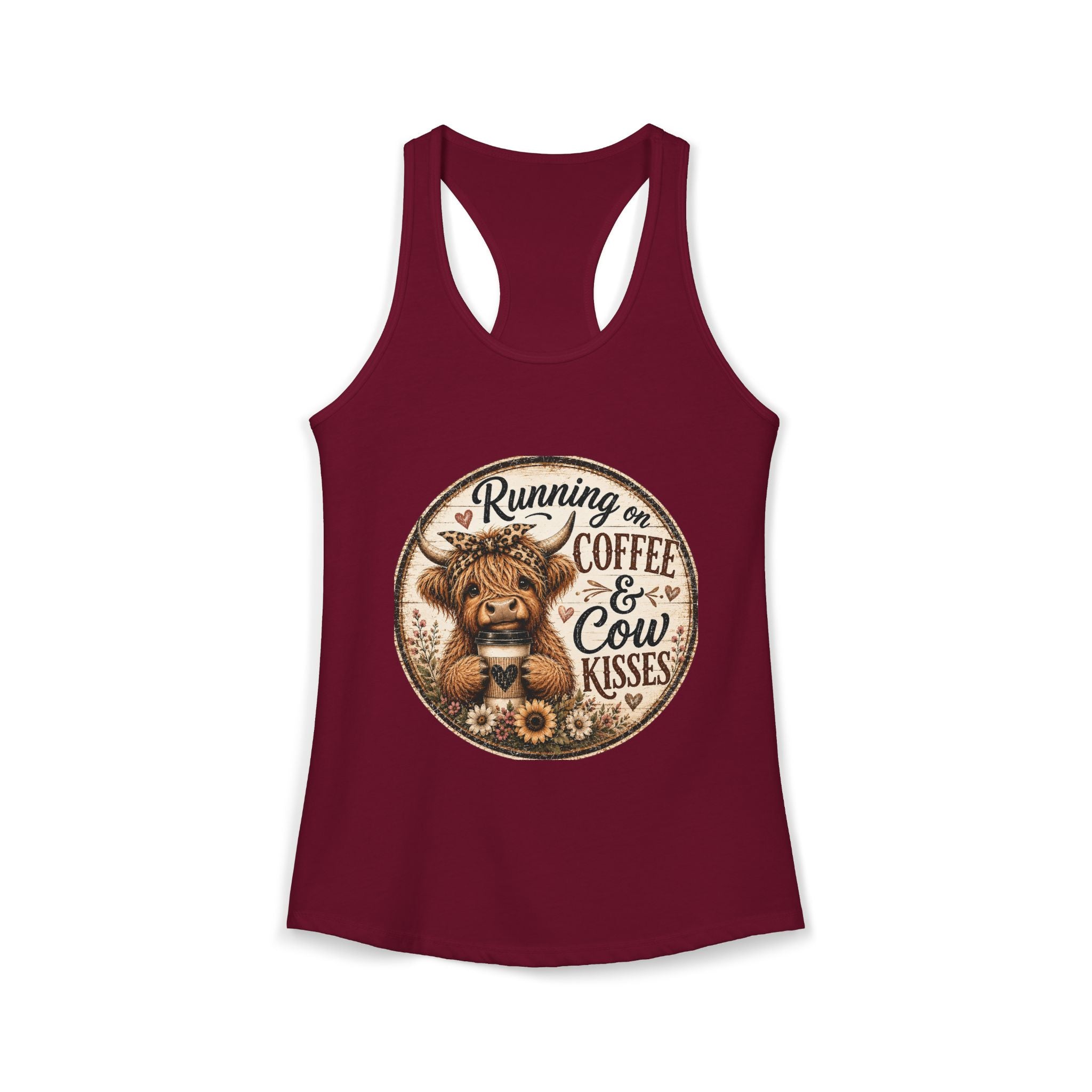 Running on Coffee & Cow Kisses Women's Ideal Racerback Tank