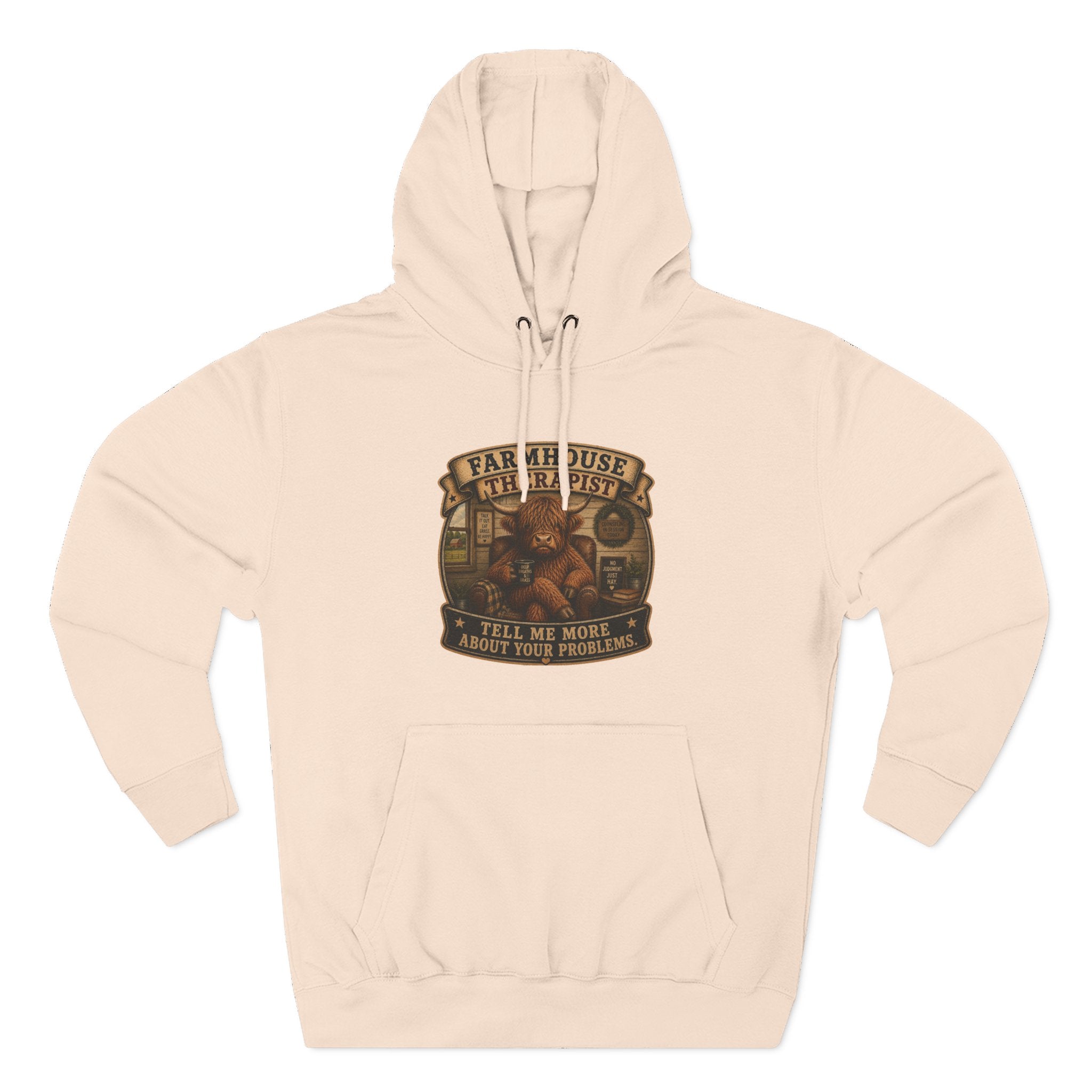 Farmhouse Therapist Highland Cow Three-Panel Fleece Hoodie
