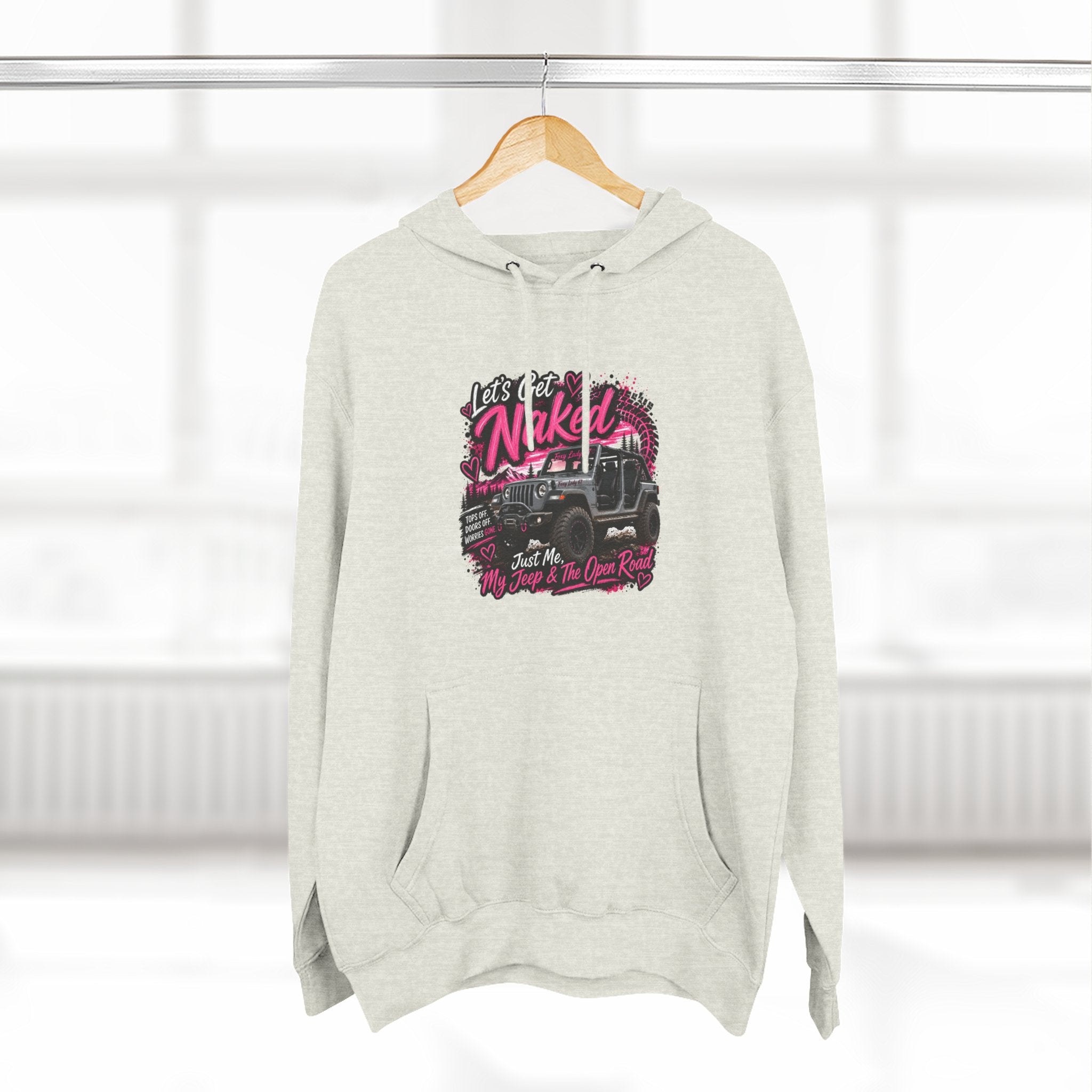 Jeep 'Let's Get Naked' Graphic Hoodie — (Pink) Off-Road Adventure Pullover
