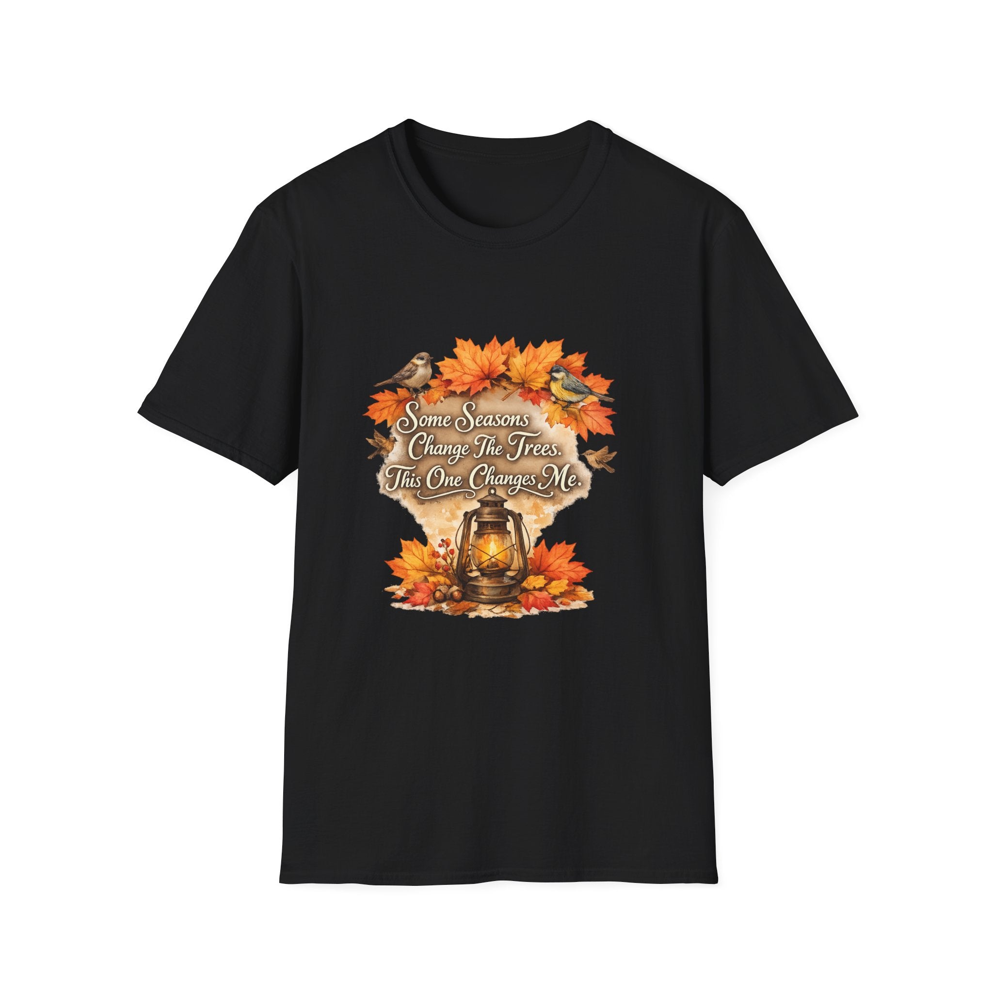 "Some Seasons Change The Trees, This One Changes Me" Autumn Bird Tee — Fall Leaves T-Shirt