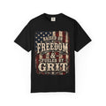Raised on Freedom & Fueled by Grit T-Shirt — Patriotic Vintage American Flag Tee